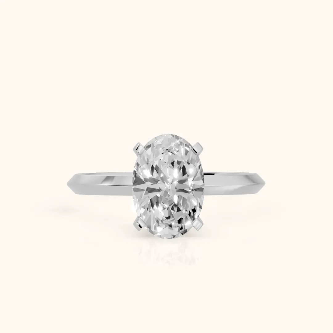 Verity Solitaire Knife Edge Oval Diamond Engagement Ring in Silver — view 2