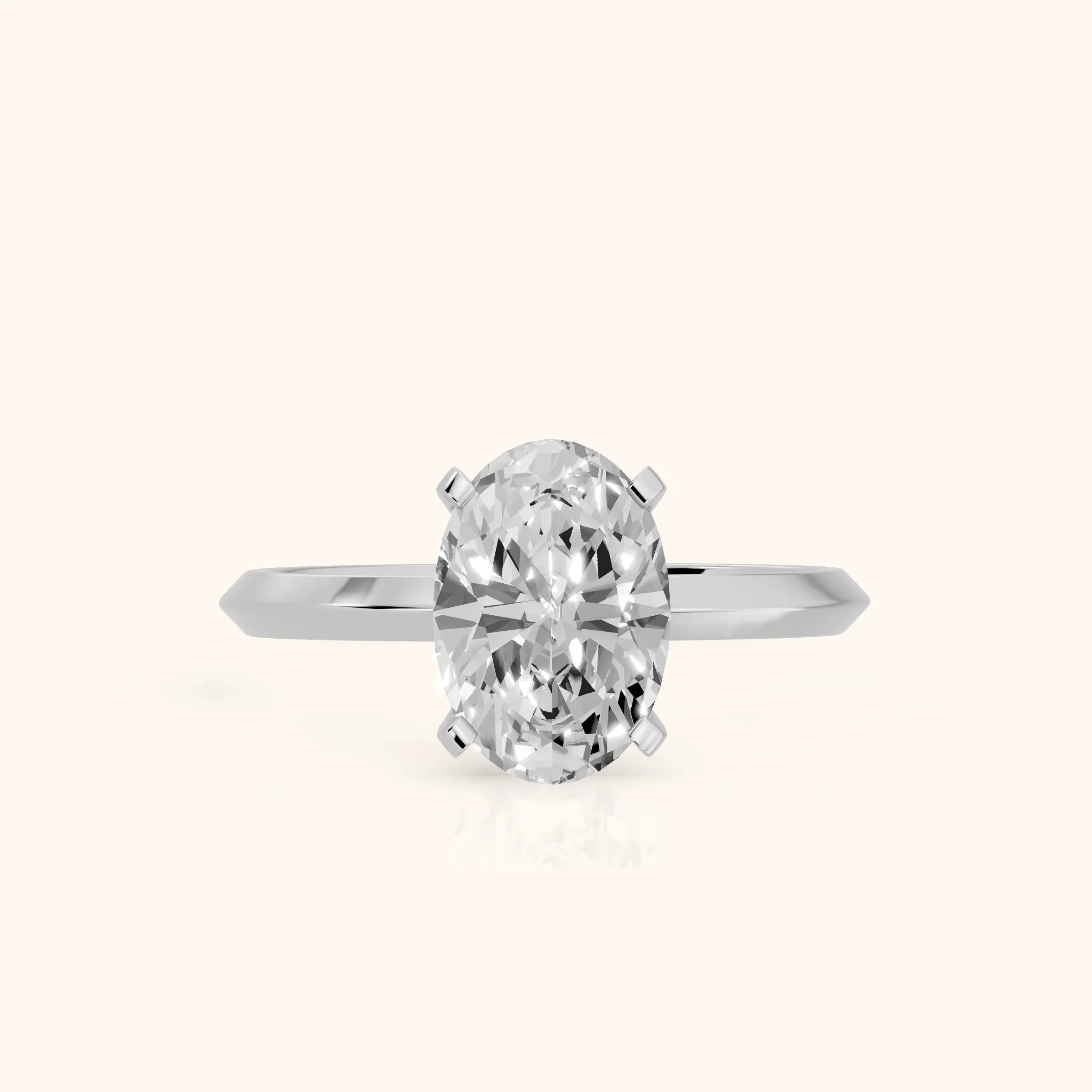 Verity Solitaire Knife Edge Oval Diamond Engagement Ring in Silver — view 1