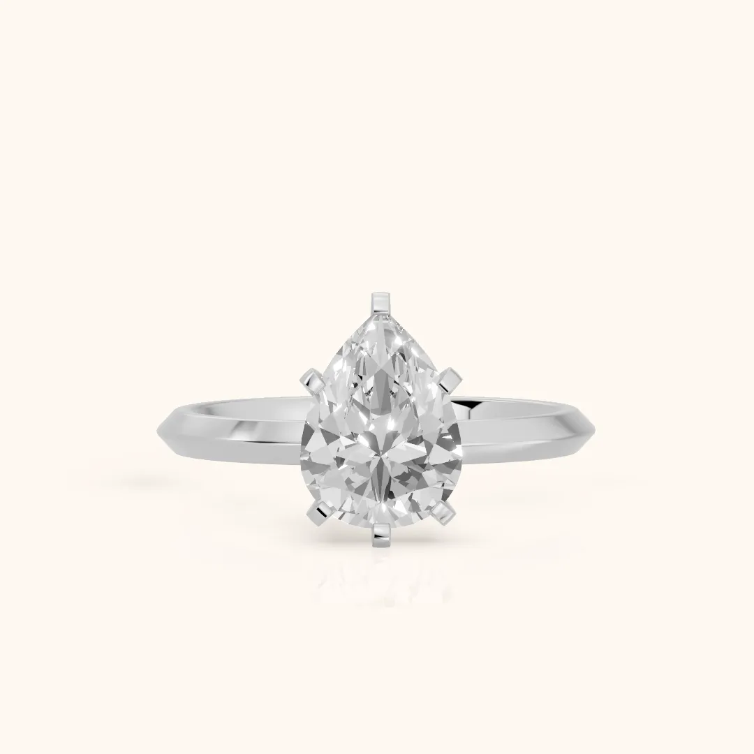 Verity Solitaire Knife Edge Pear Diamond Engagement Ring in Silver — view 2