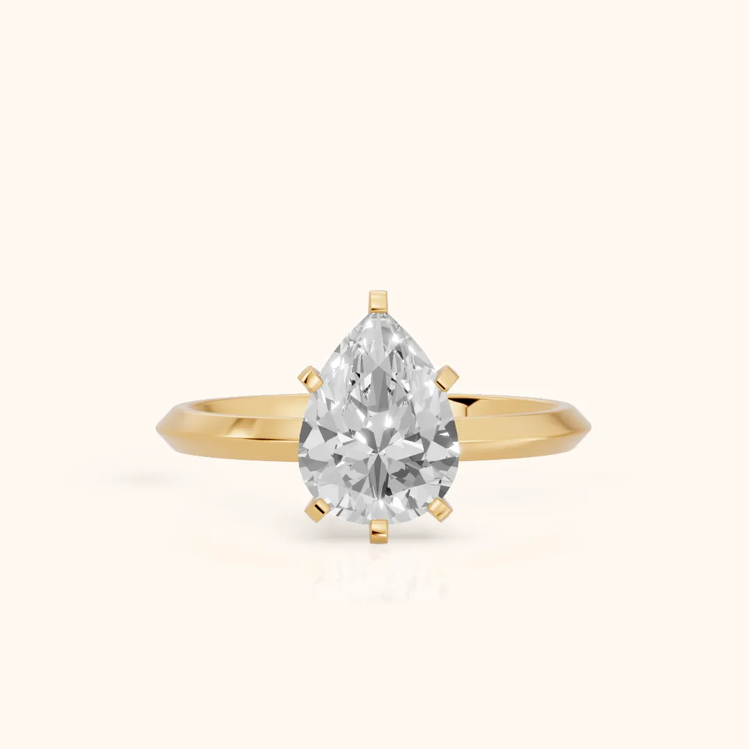 Verity Solitaire Knife Edge Pear Diamond Engagement Ring in Yellow Gold — view 2