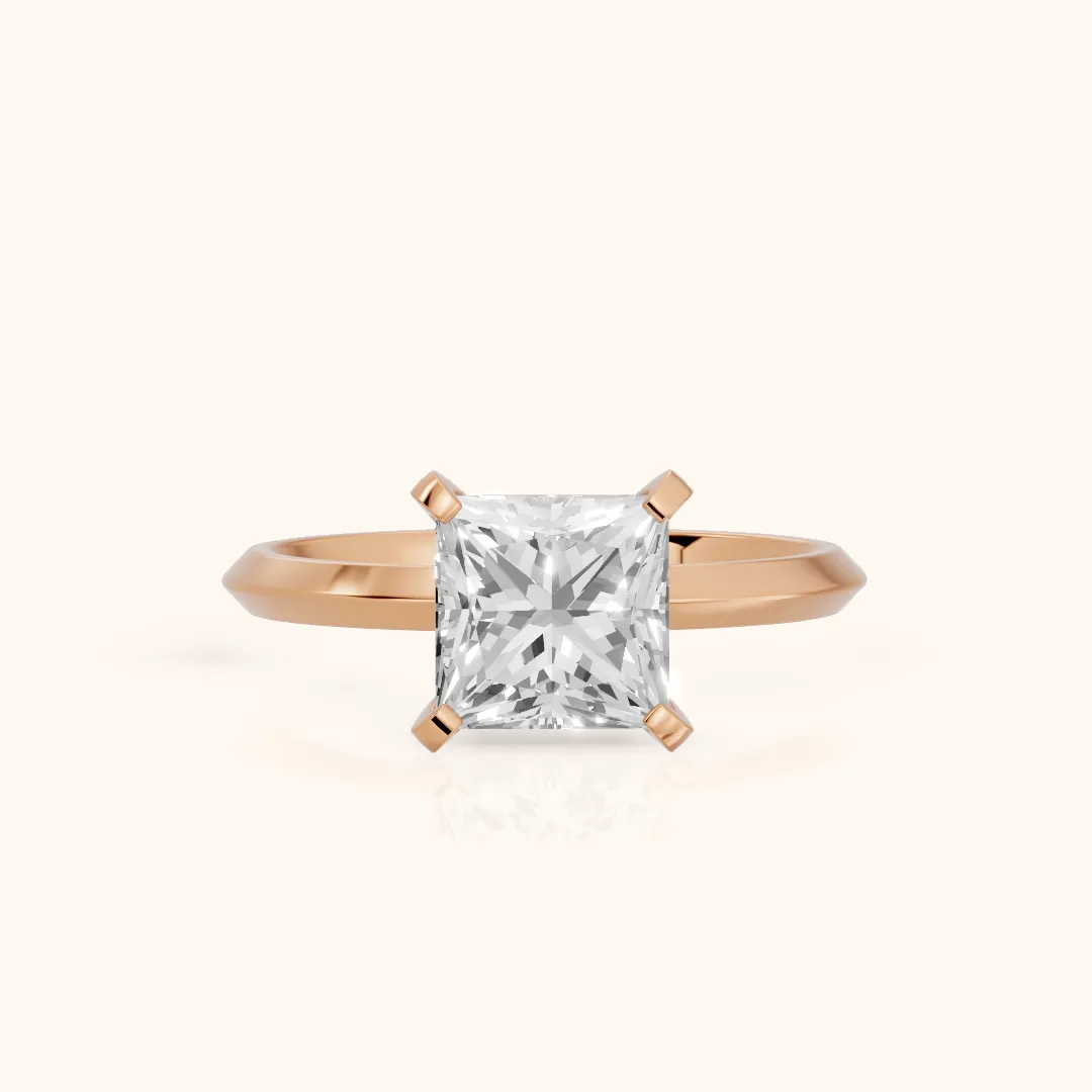 Verity Solitaire Knife Edge Princess Diamond Engagement Ring in Rose Gold — view 2