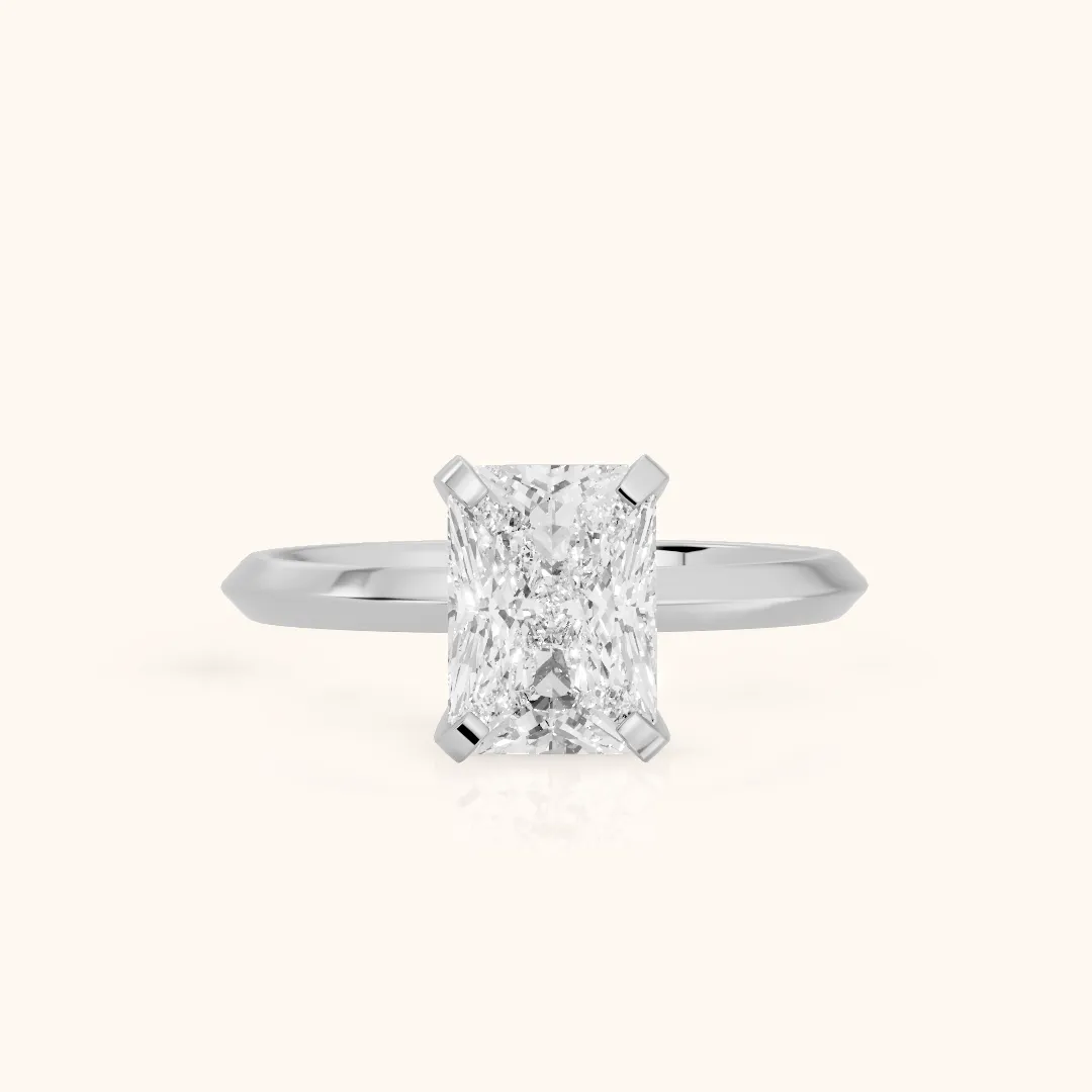 Verity Solitaire Knife Edge Radiant Diamond Engagement Ring in Platinum — view 2