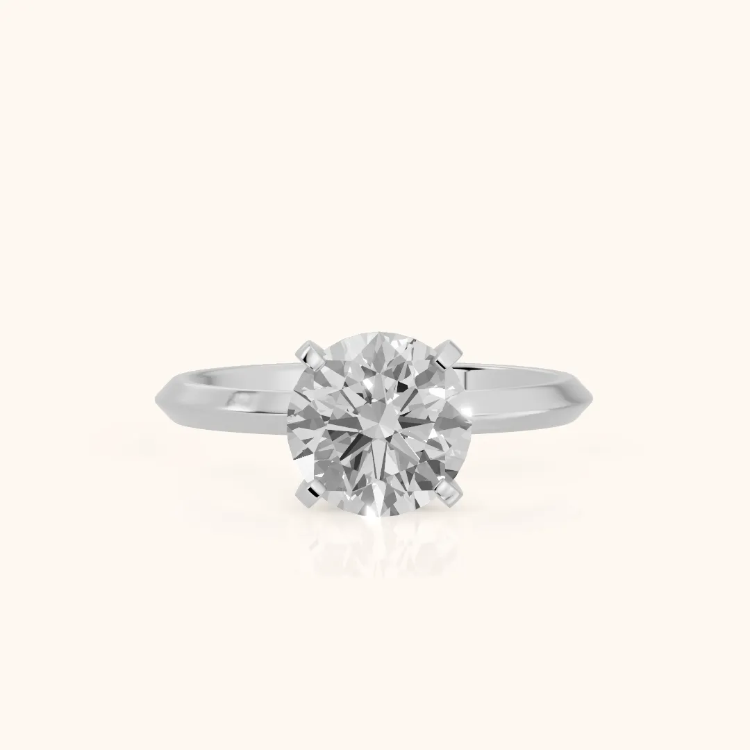 Verity Solitaire Knife Edge Round Diamond Engagement Ring in White Gold — view 2