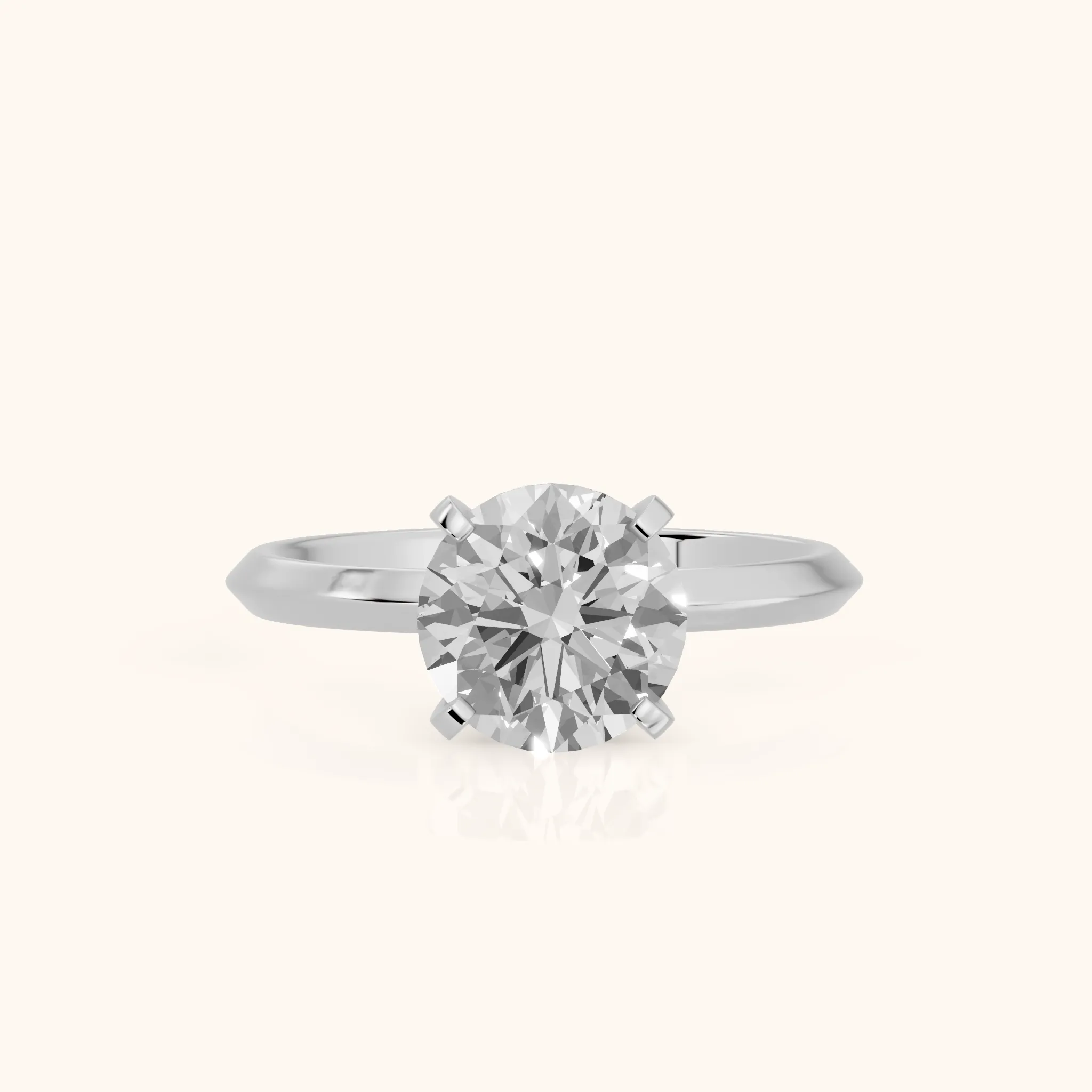 Verity Solitaire Knife Edge Round Diamond Engagement Ring in White Gold — view 1