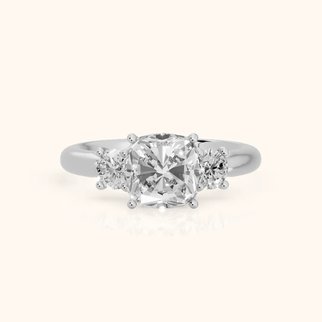 Zara Three-Stone Cushion Diamond Engagement Ring in Platinum — view 2