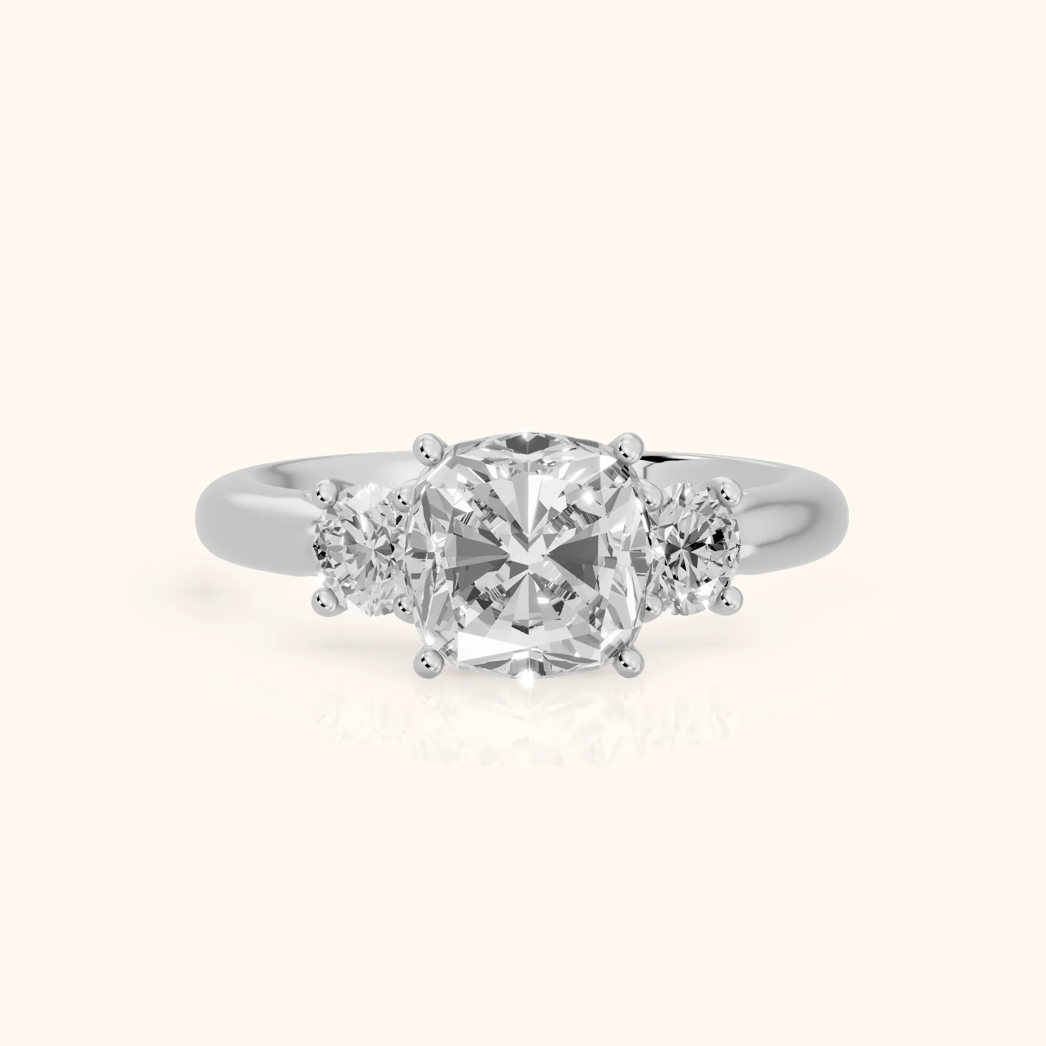Zara Three-Stone Cushion Diamond Engagement Ring in Platinum — view 1