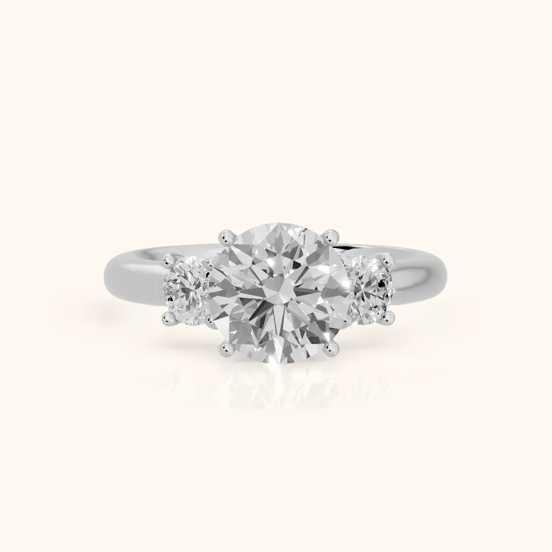 Zara Three-Stone Round Diamond Engagement Ring in White Gold — view 2