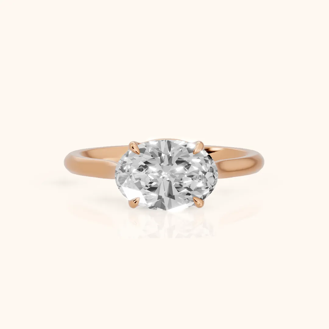 Ally East-West Solitaire Oval Diamond Engagement Ring in Rose Gold — view 2