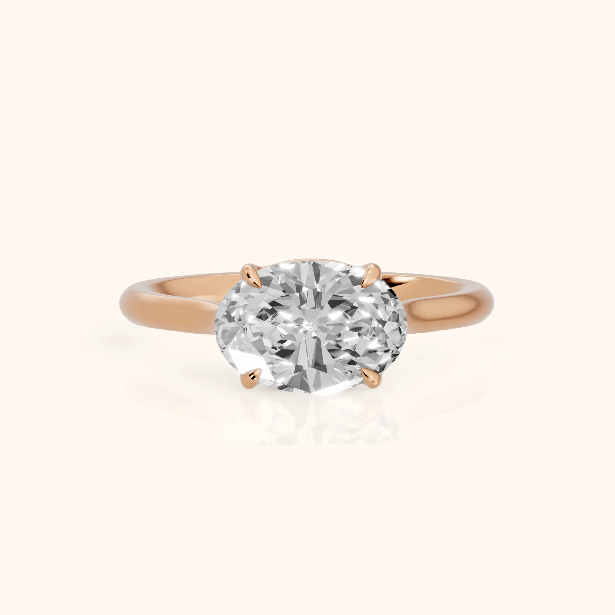 Ally East-West Solitaire Oval Diamond Engagement Ring in Rose Gold — view 1