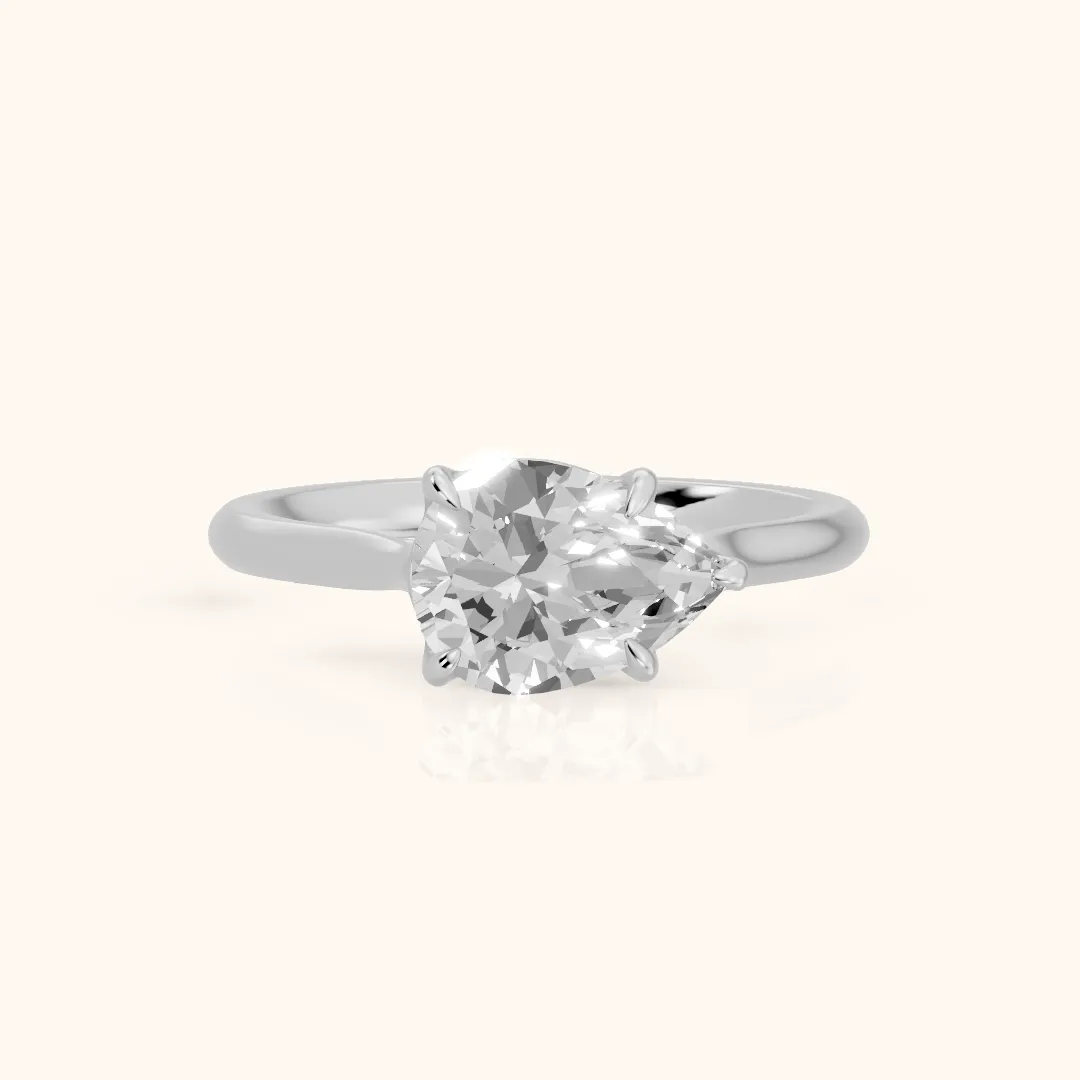 Ally East-West Solitaire Pear Diamond Engagement Ring in Platinum — view 2