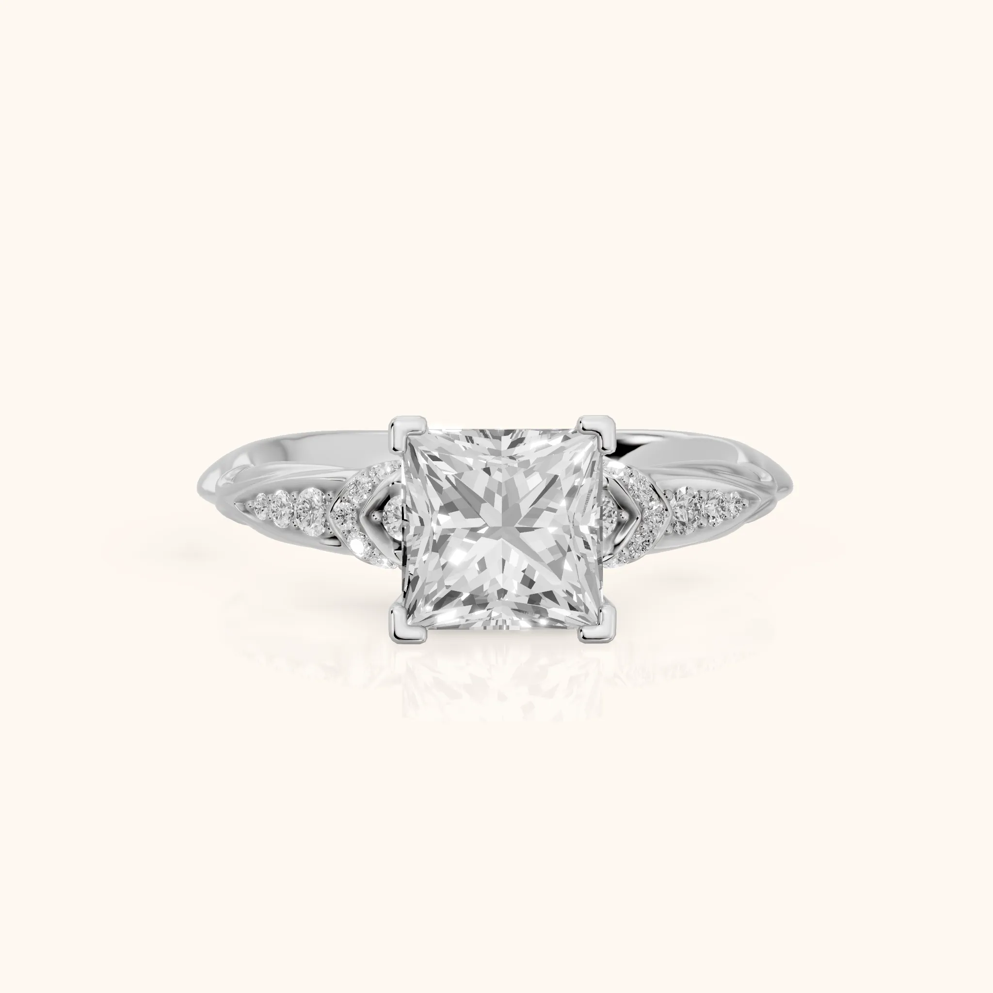 Aster Twist Pavé Princess Diamond Engagement Ring in Silver — view 1