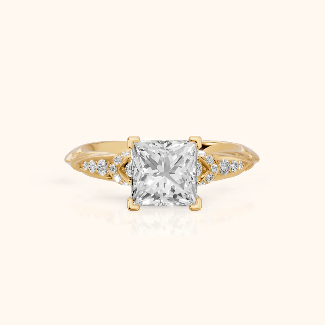 Aster Twist Pavé Princess Diamond Engagement Ring in Yellow Gold — view 2