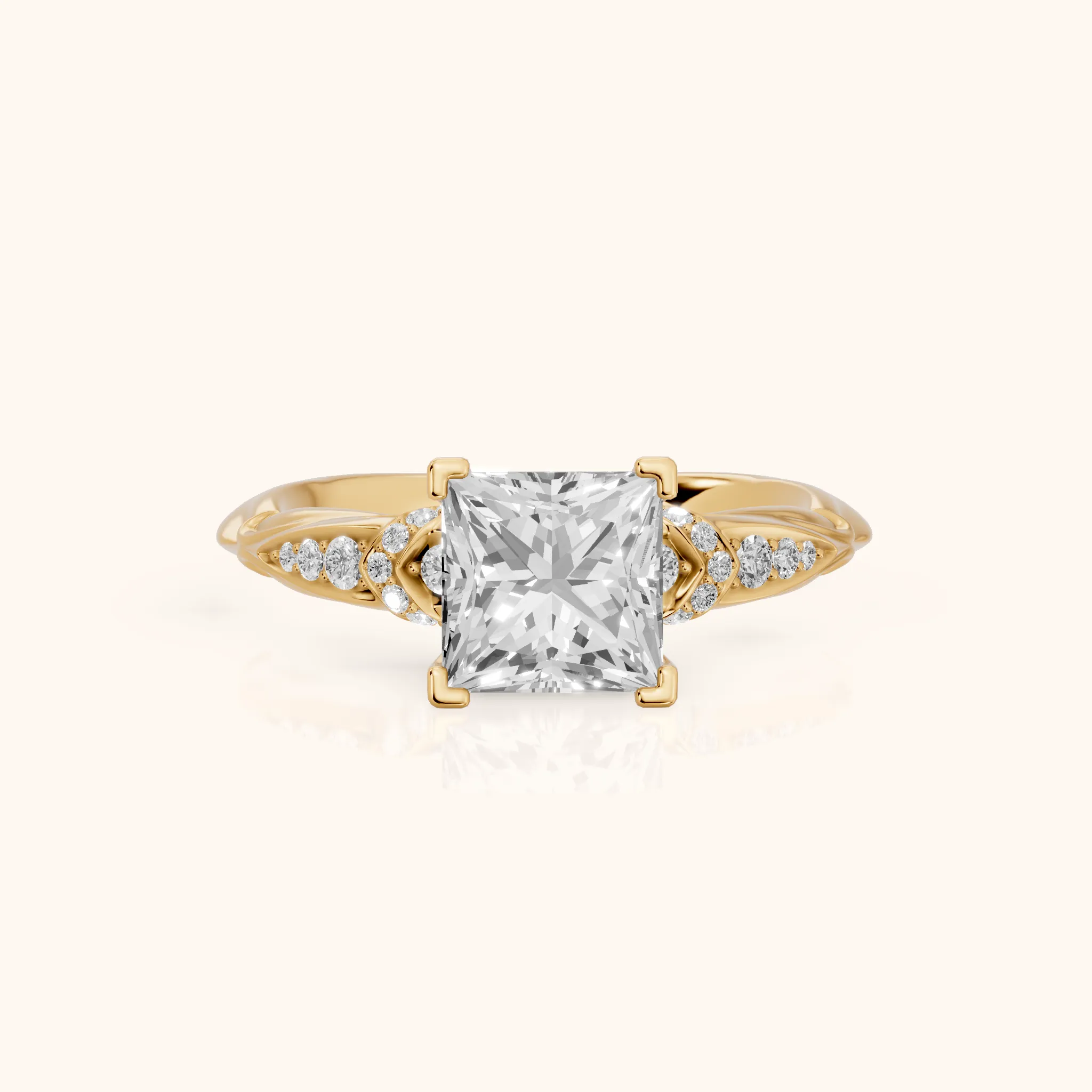Aster Twist Pavé Princess Diamond Engagement Ring in Yellow Gold — view 1