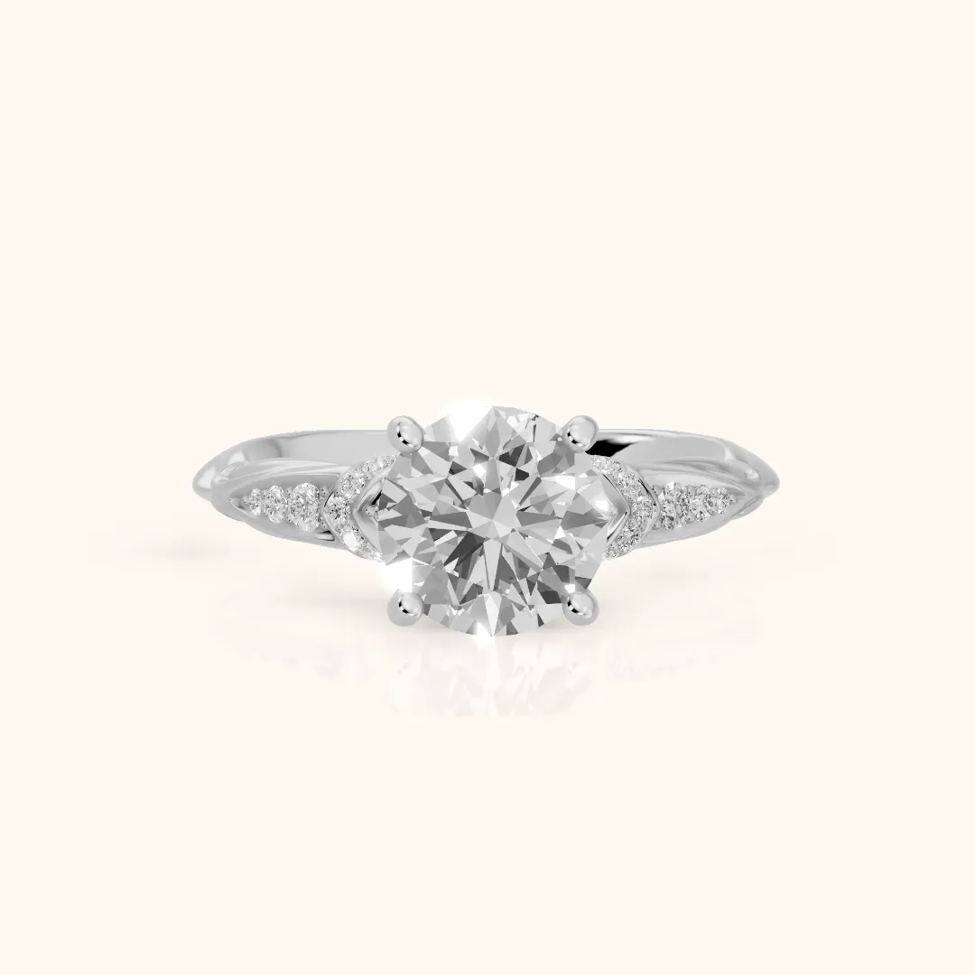 Aster Twist Pavé Round Diamond Engagement Ring in Silver — view 2