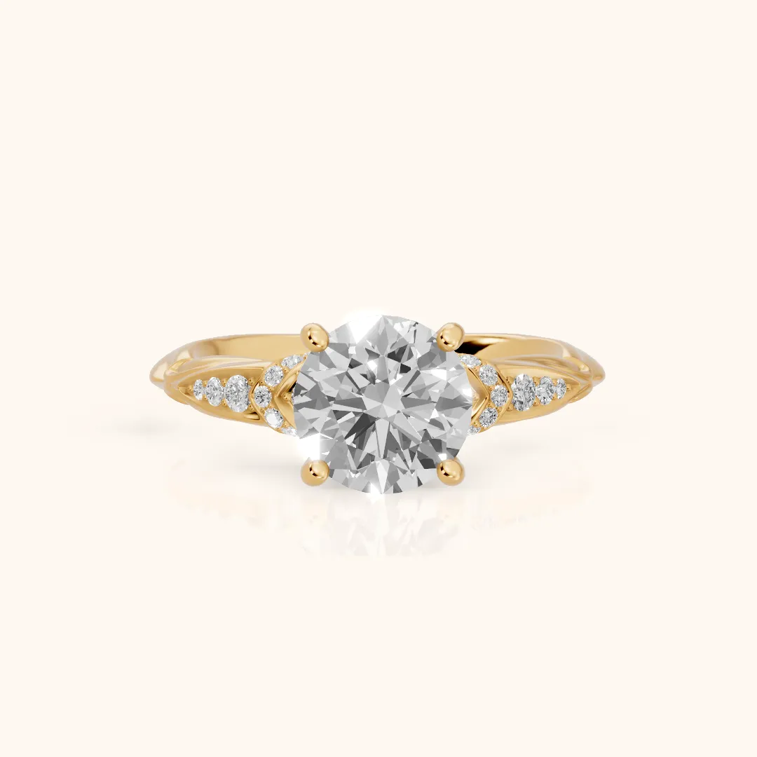 Aster Twist Pavé Round Diamond Engagement Ring in Yellow Gold — view 2