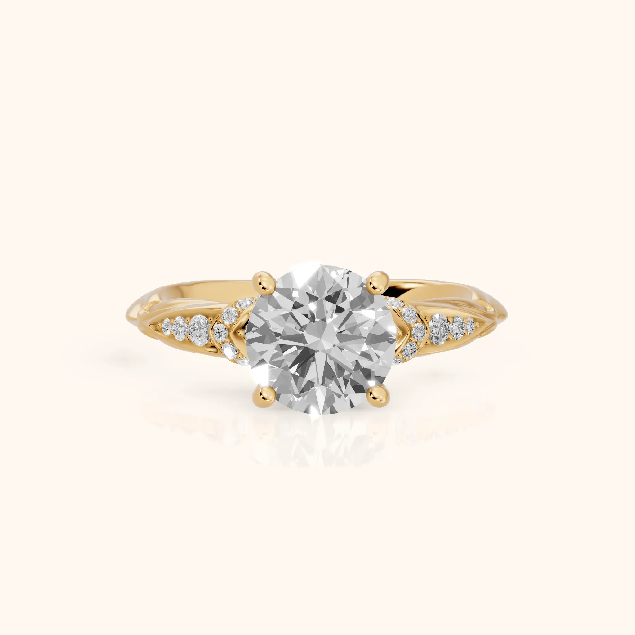 Aster Twist Pavé Round Diamond Engagement Ring in Yellow Gold — view 1