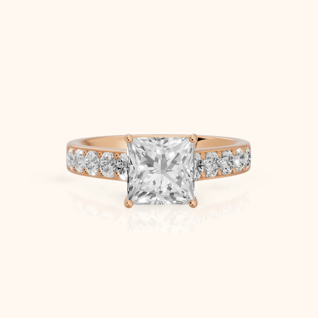 Belinda Cathedral Pavé Princess Diamond Engagement Ring in Rose Gold — view 2