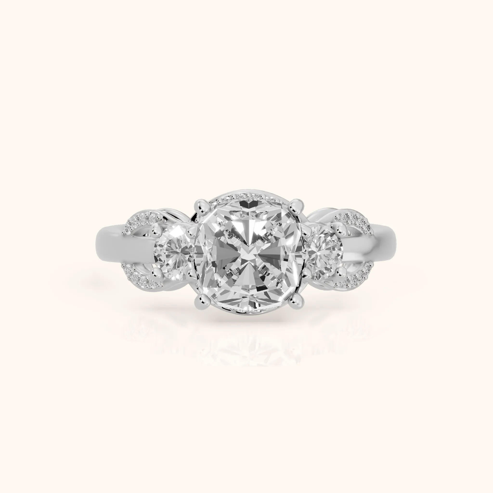 Briar Vine Three-Stone Cushion Diamond Engagement Ring in Silver — view 1