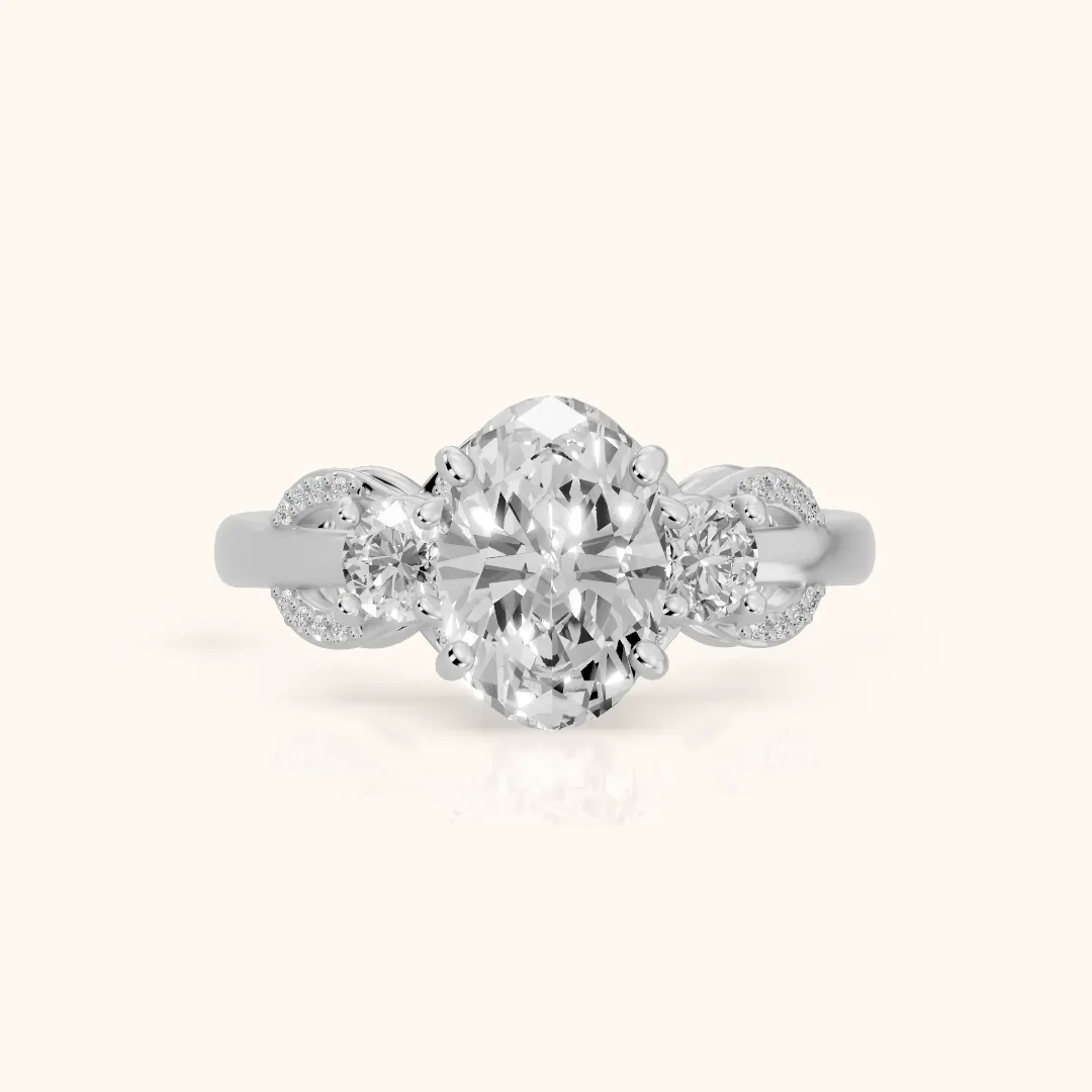 Briar Vine Three-Stone Oval Diamond Engagement Ring in White Gold — view 2