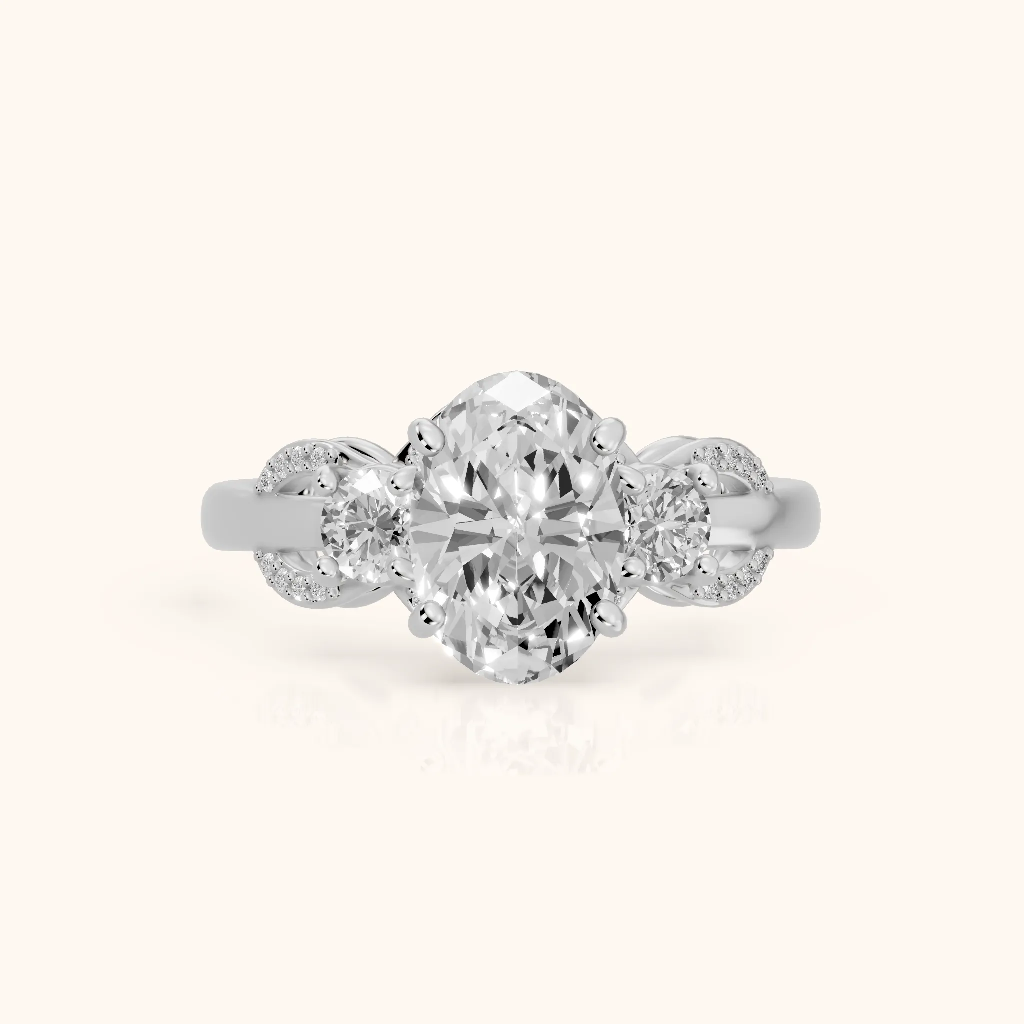 Briar Vine Three-Stone Oval Diamond Engagement Ring in White Gold — view 1