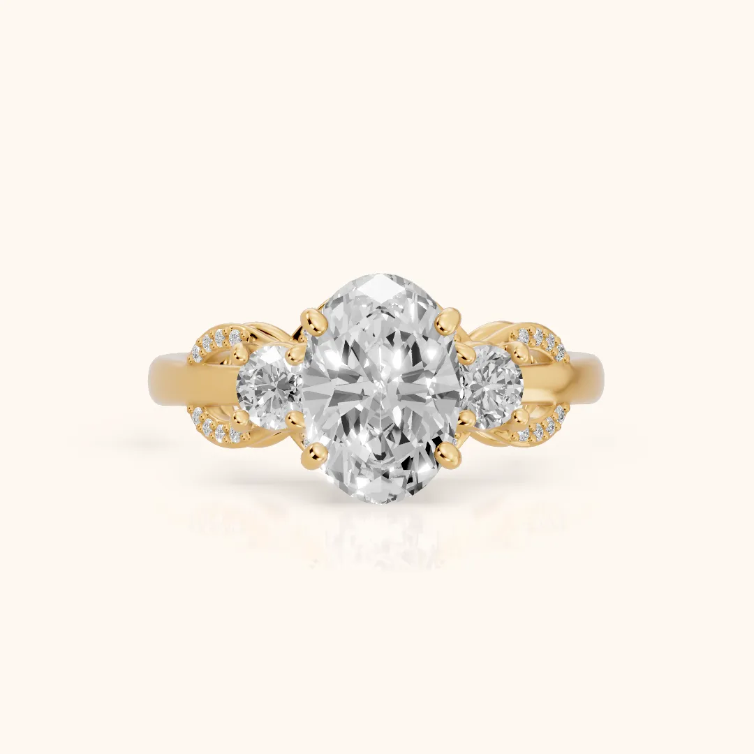Briar Vine Three-Stone Oval Diamond Engagement Ring in Yellow Gold — view 2