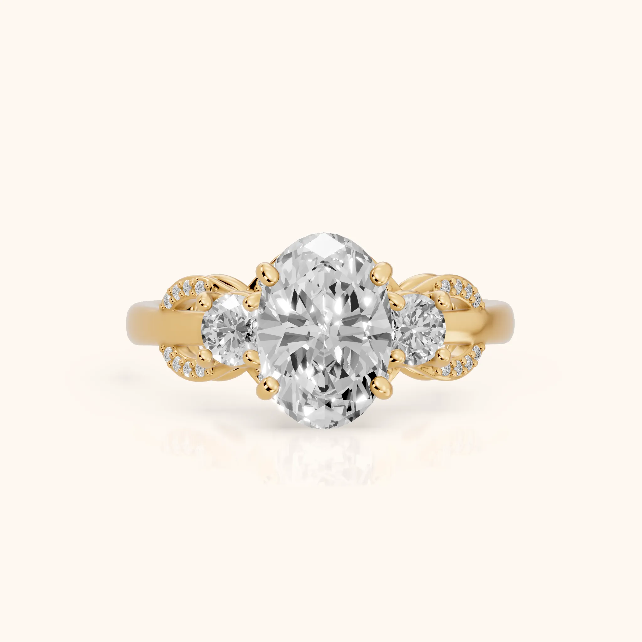 Briar Vine Three-Stone Oval Diamond Engagement Ring in Yellow Gold — view 1