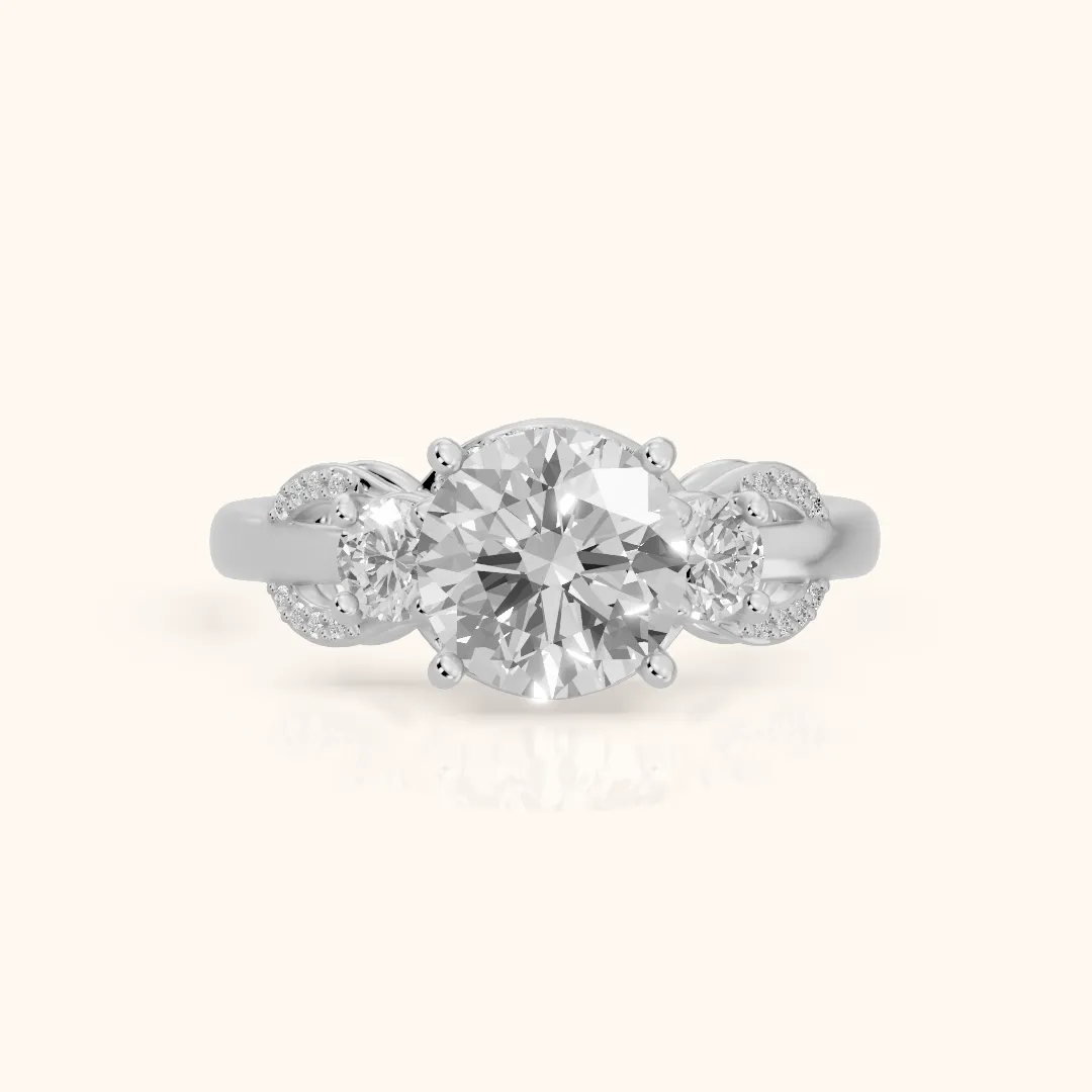 Briar Vine Three-Stone Round Diamond Engagement Ring in Silver — view 2