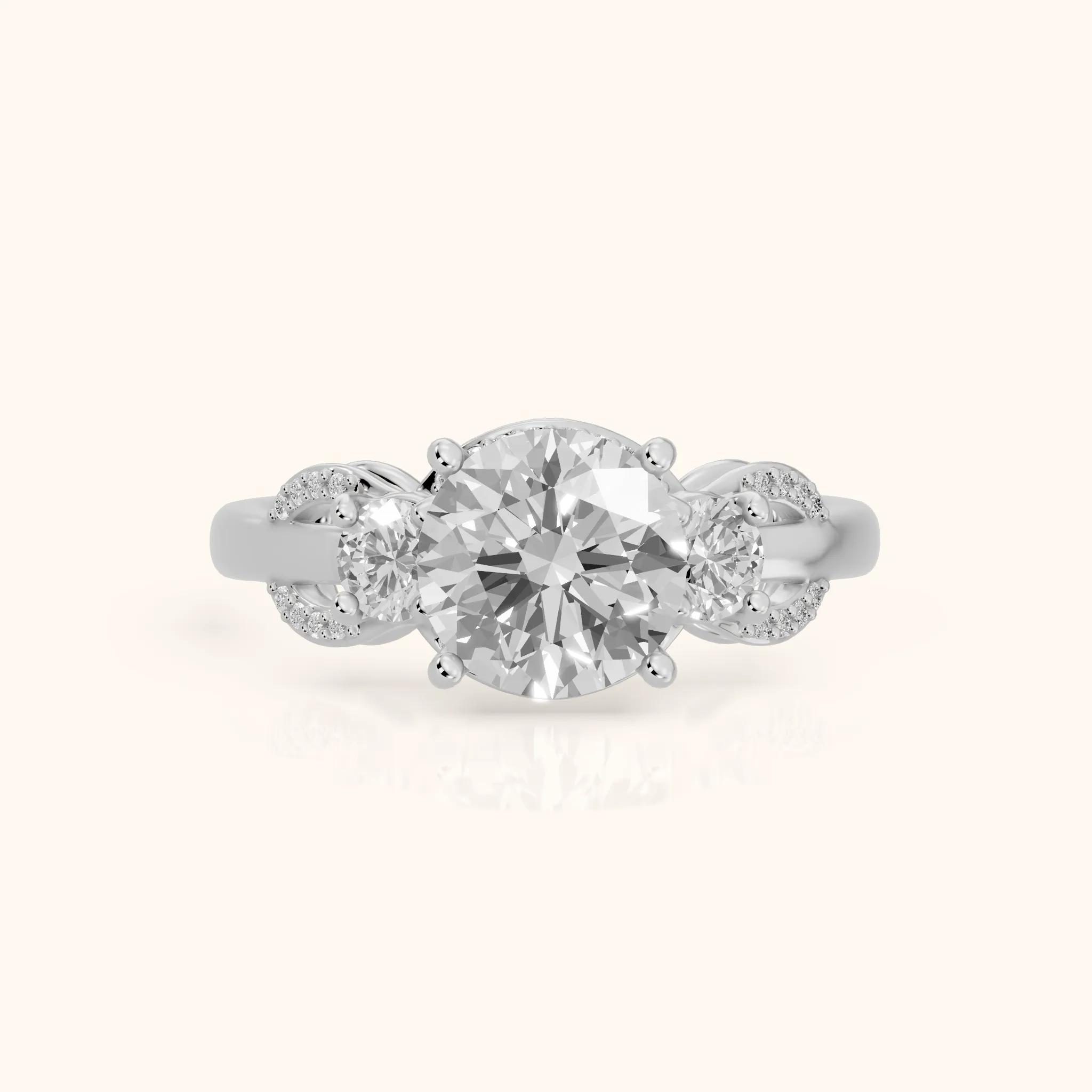 Briar Vine Three-Stone Round Diamond Engagement Ring in Silver — view 1