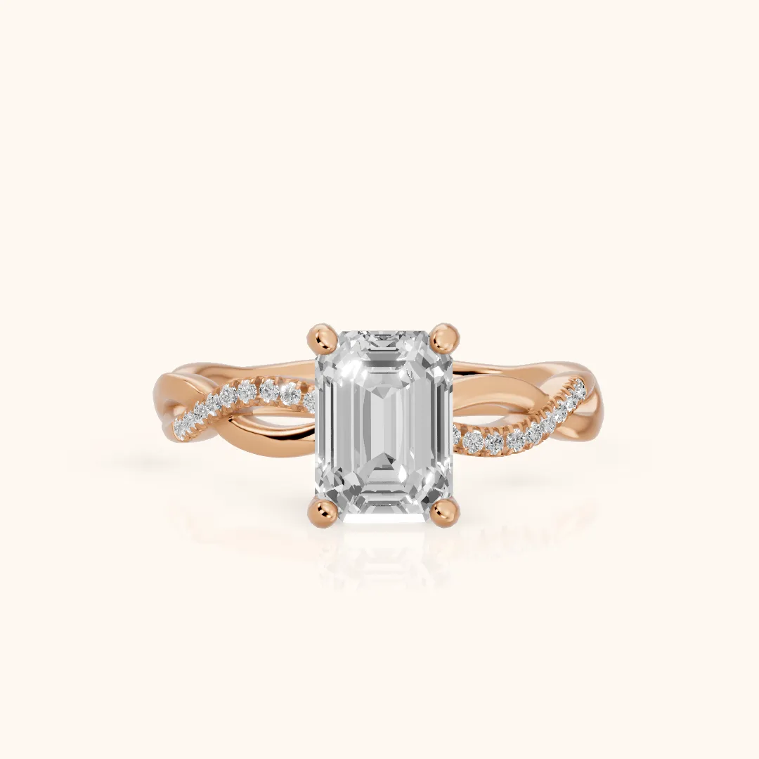 Carys Twist Pavé Emerald Diamond Engagement Ring in Rose Gold — view 2