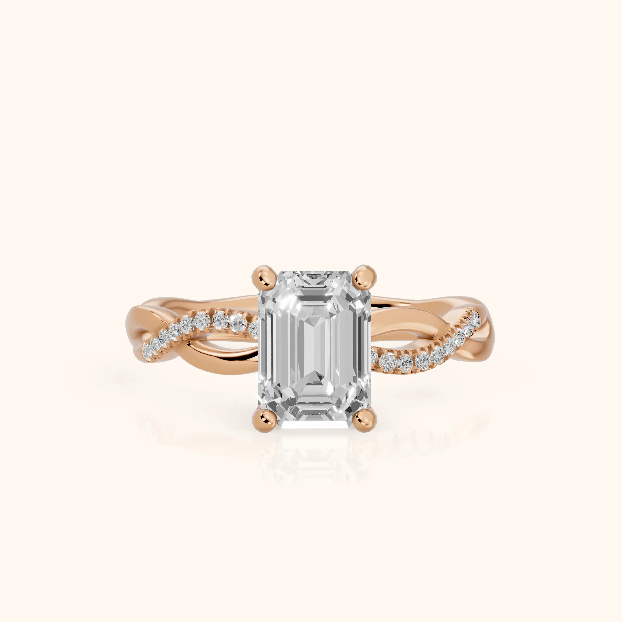 Carys Twist Pavé Emerald Diamond Engagement Ring in Rose Gold — view 1