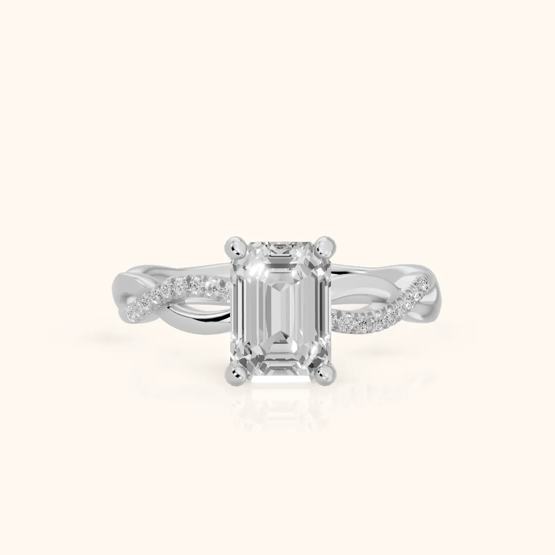 Carys Twist Pavé Emerald Diamond Engagement Ring in Platinum — view 2