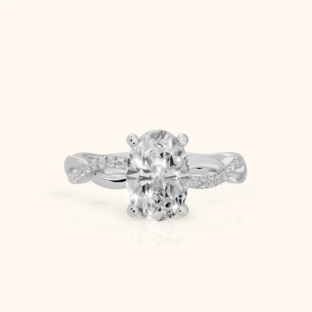 Carys Twist Pavé Oval Diamond Engagement Ring in White Gold — view 2
