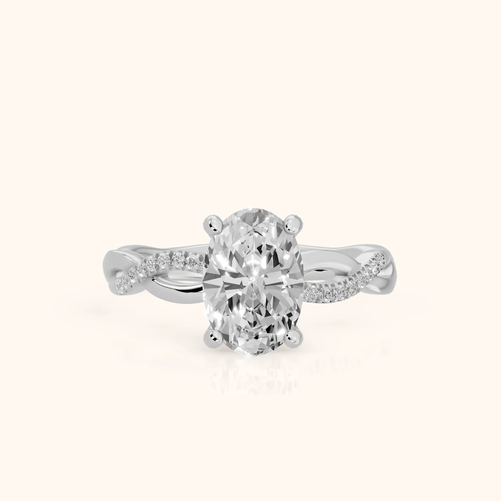 Carys Twist Pavé Oval Diamond Engagement Ring in White Gold — view 1