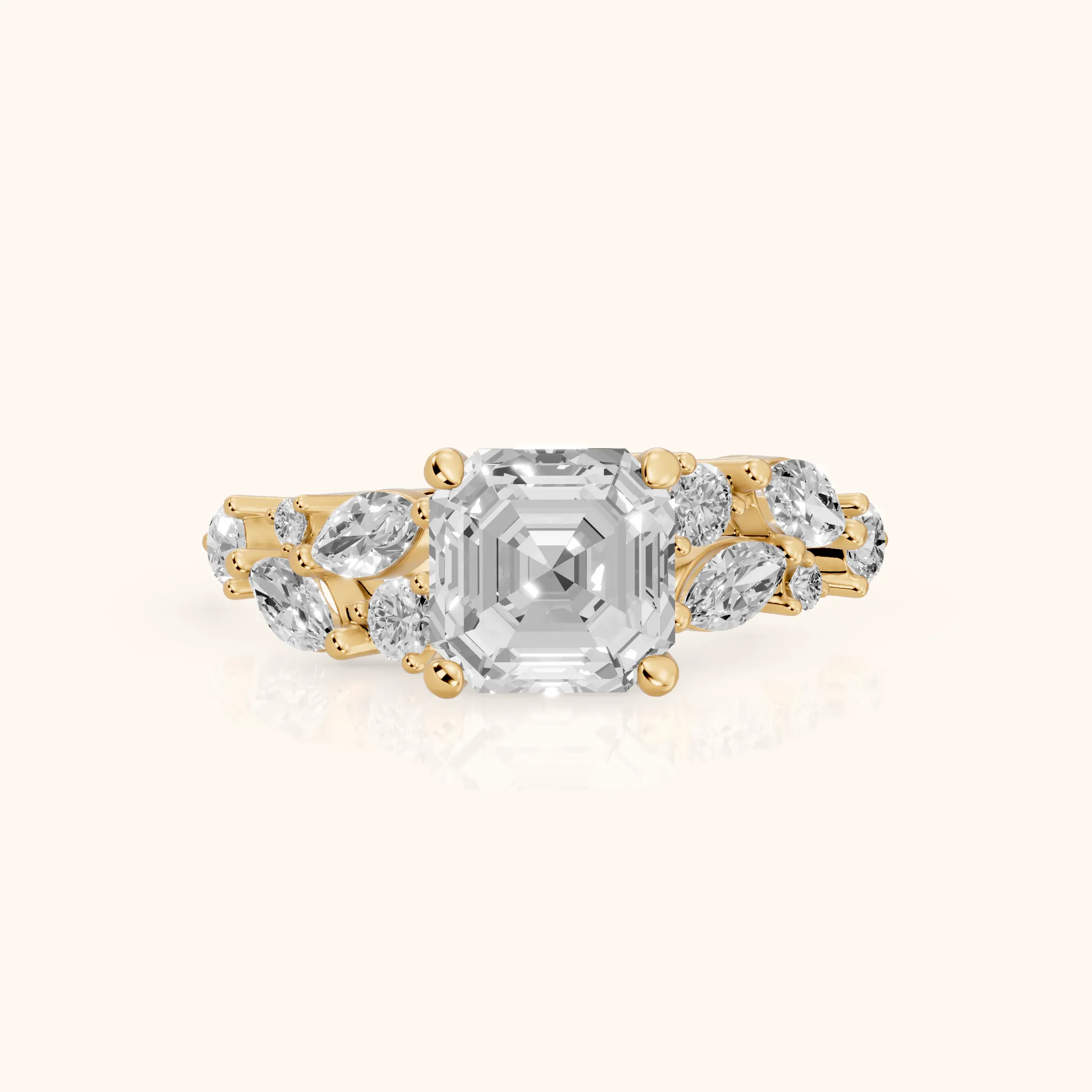 Kelsey Leaf Cluster Asscher Diamond Engagement Ring in Yellow Gold — view 1