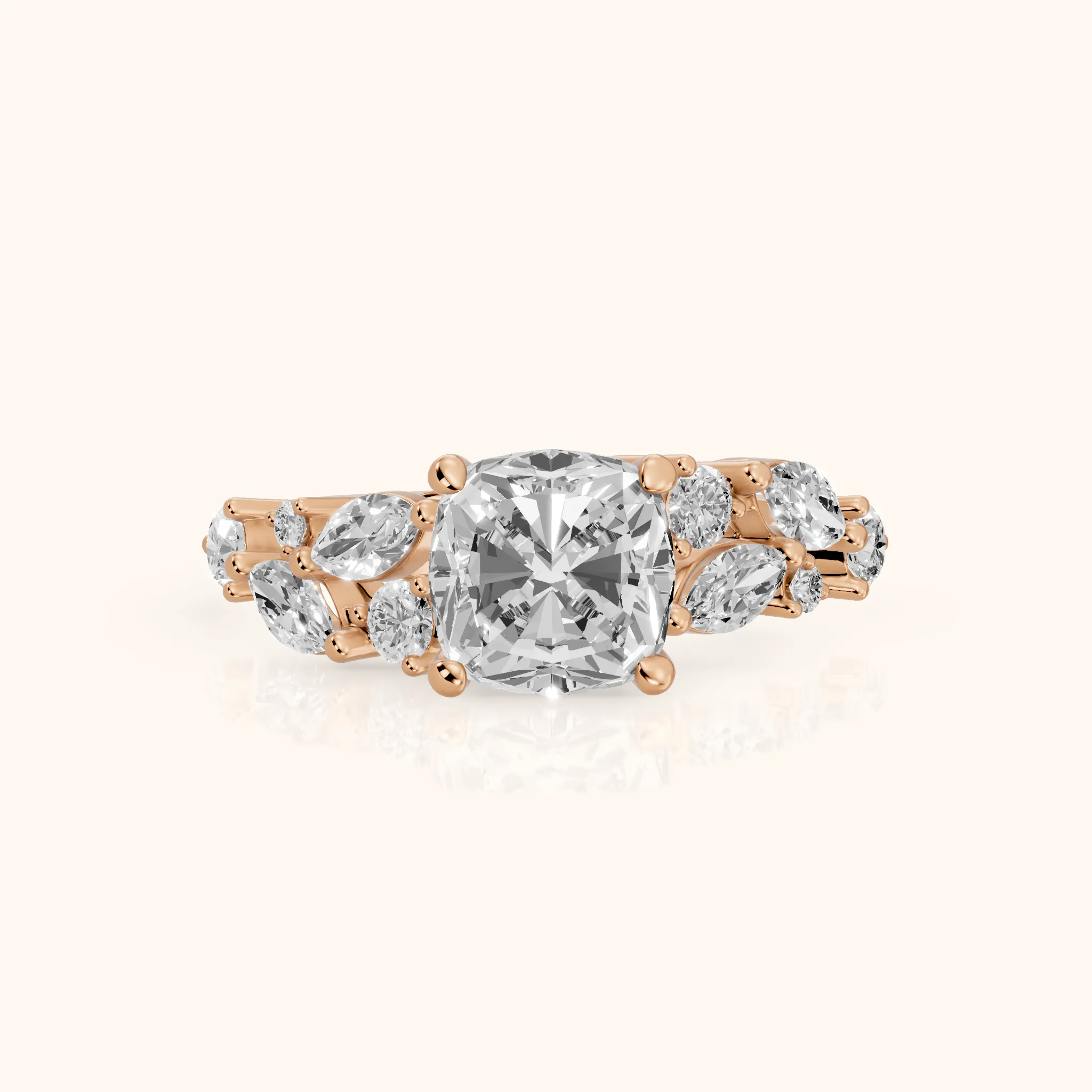 Kelsey Leaf Cluster Cushion Diamond Engagement Ring in Rose Gold — view 1