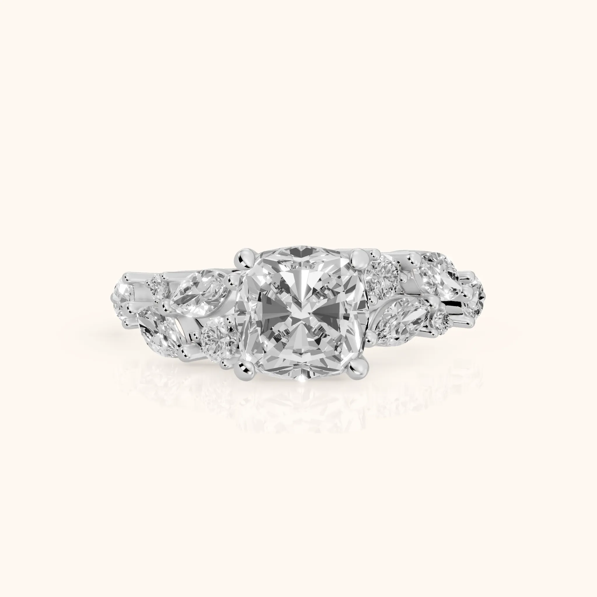 Kelsey Leaf Cluster Cushion Diamond Engagement Ring in White Gold — view 1
