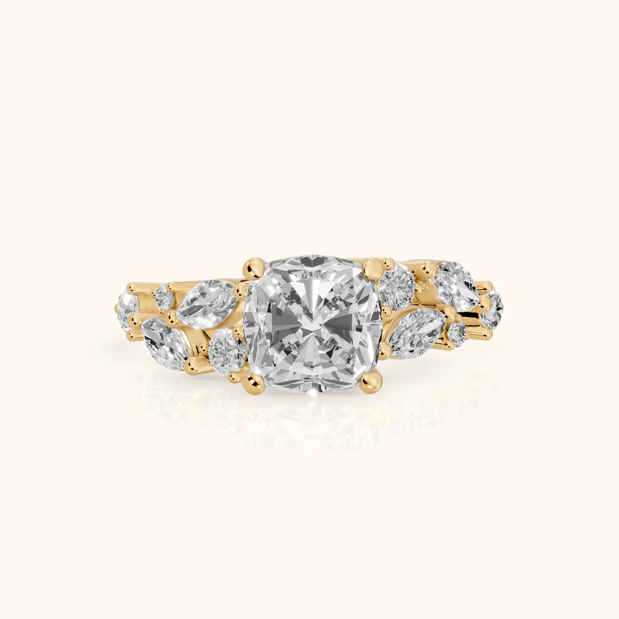 Kelsey Leaf Cluster Cushion Diamond Engagement Ring in Yellow Gold — view 1
