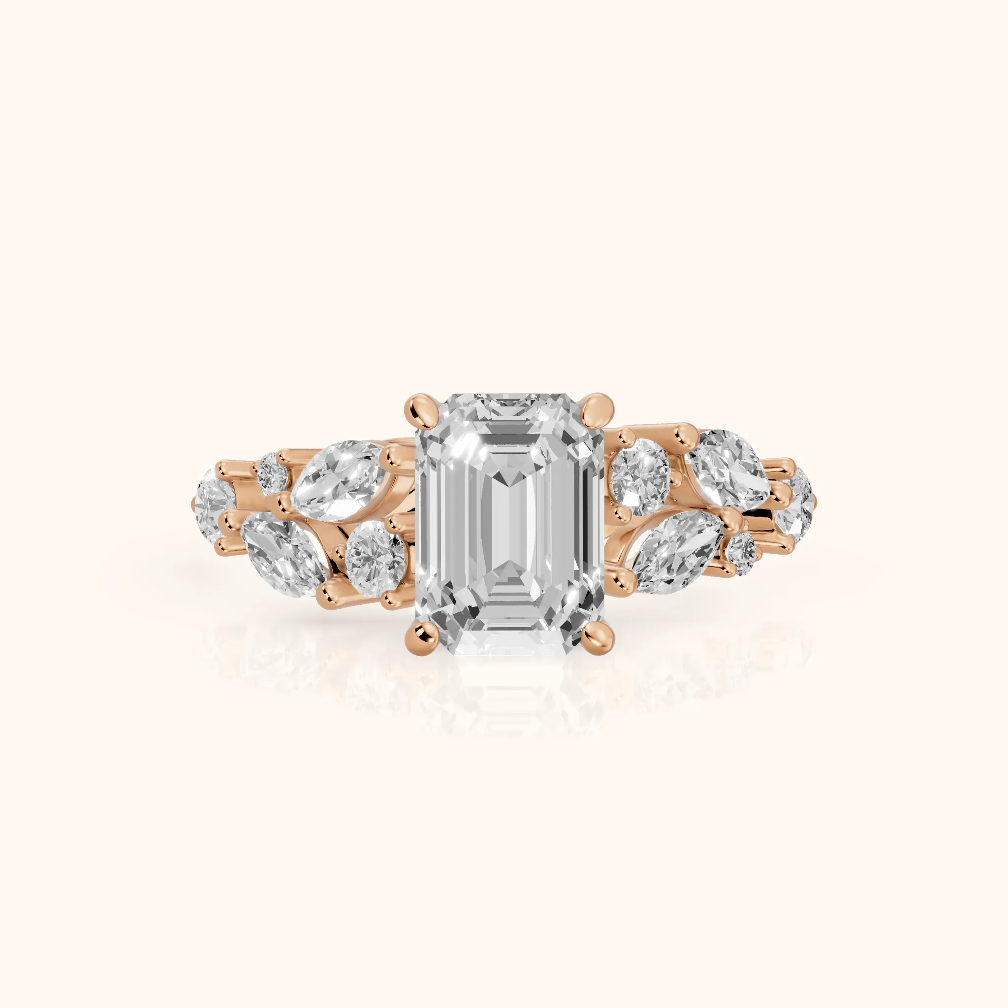 Kelsey Leaf Cluster Emerald Diamond Engagement Ring in Rose Gold — view 1