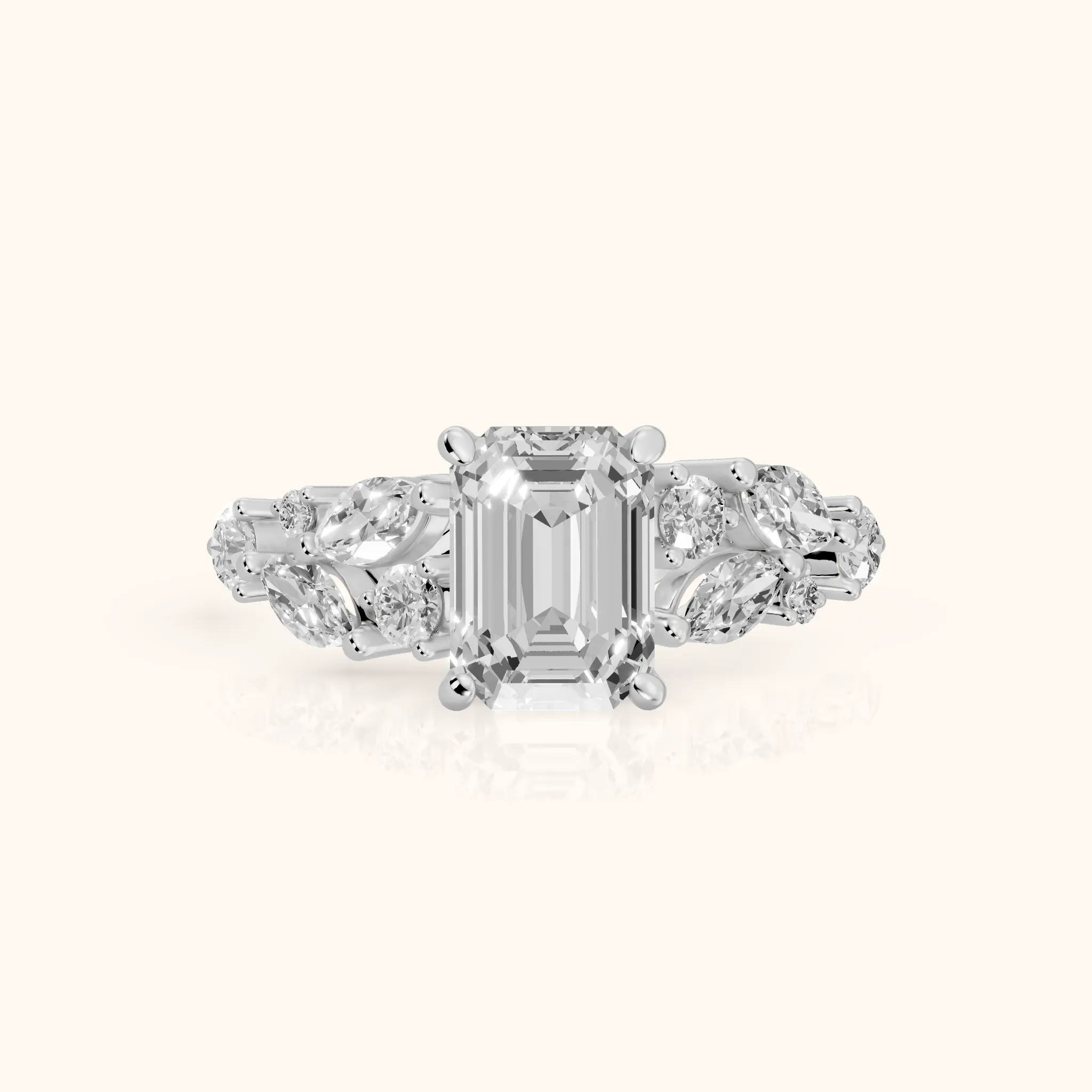Kelsey Leaf Cluster Emerald Diamond Engagement Ring in Silver — view 1