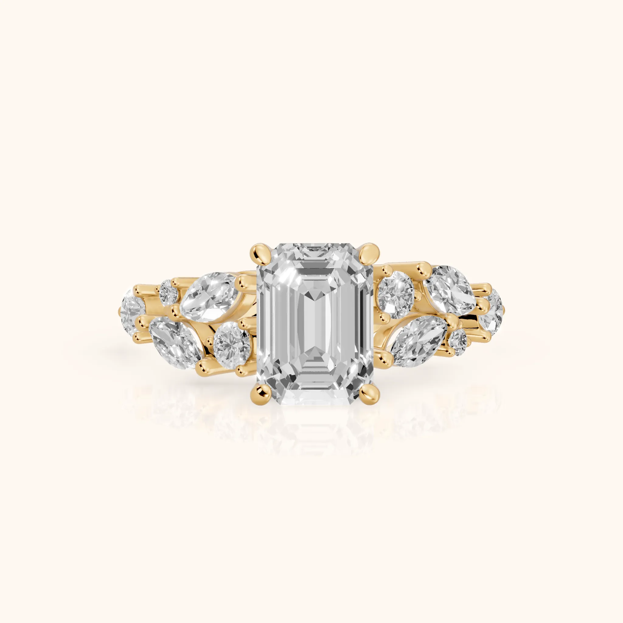 Kelsey Leaf Cluster Emerald Diamond Engagement Ring in Yellow Gold — view 1