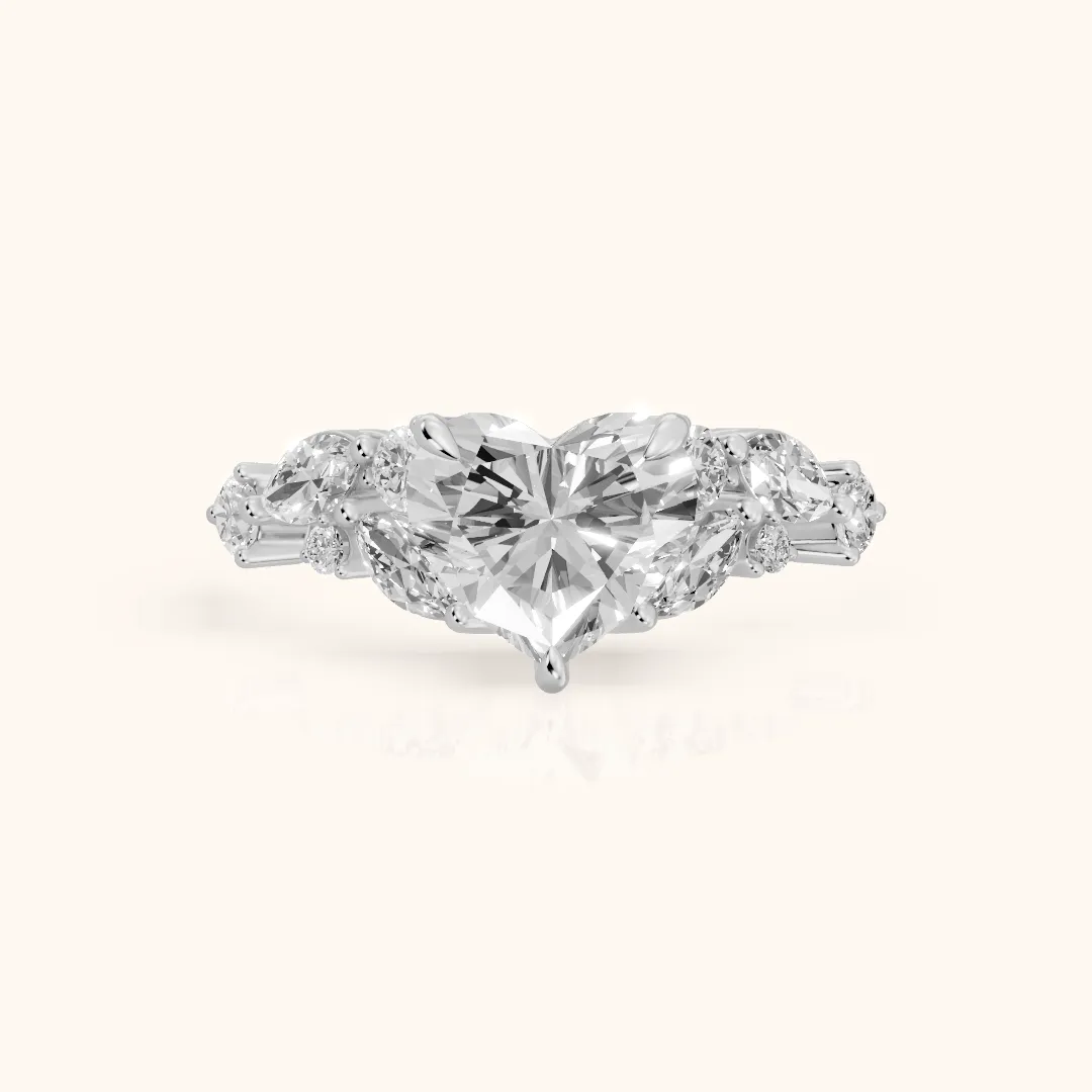 Kelsey Leaf Cluster Heart Diamond Engagement Ring in Silver — view 2