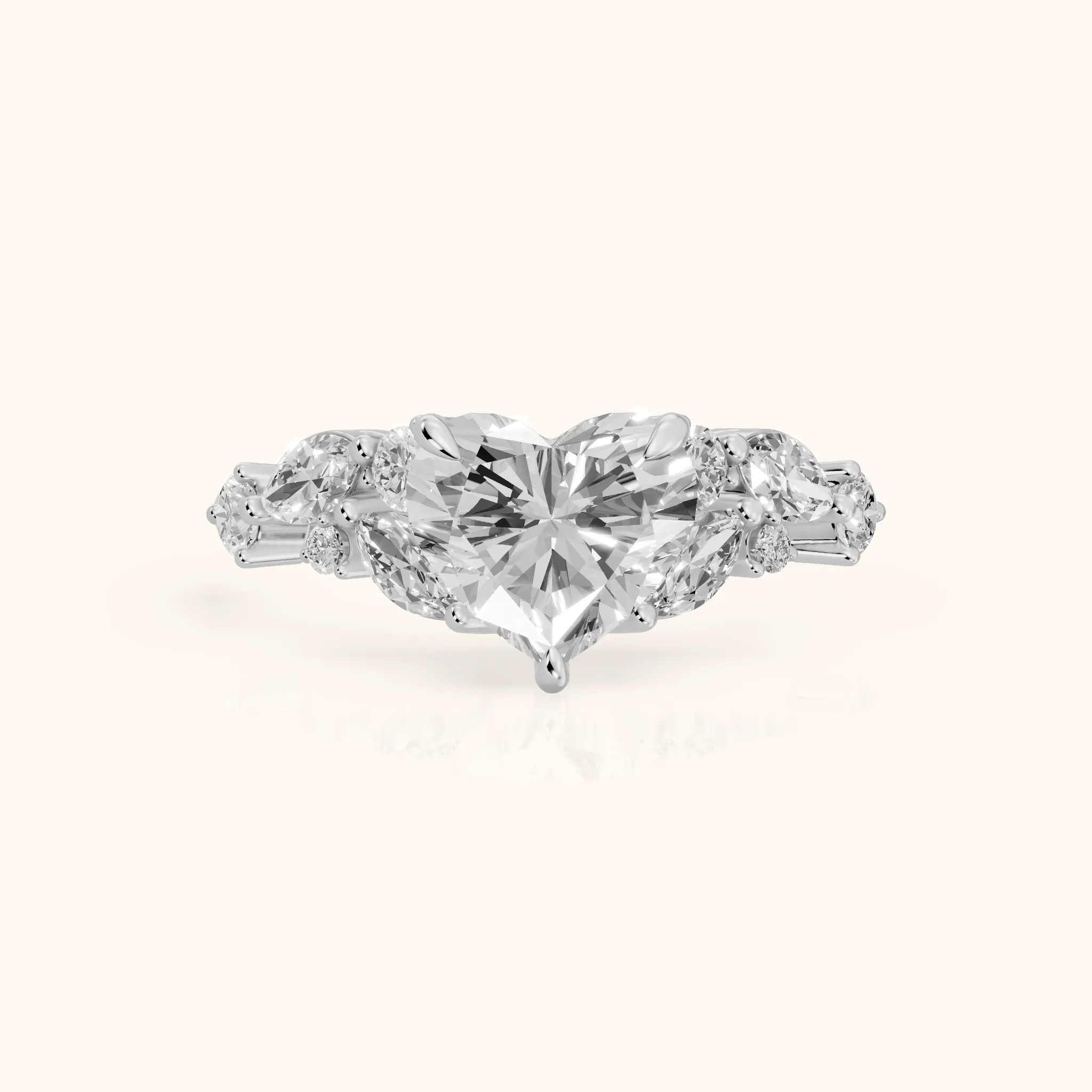 Kelsey Leaf Cluster Heart Diamond Engagement Ring in Silver — view 1