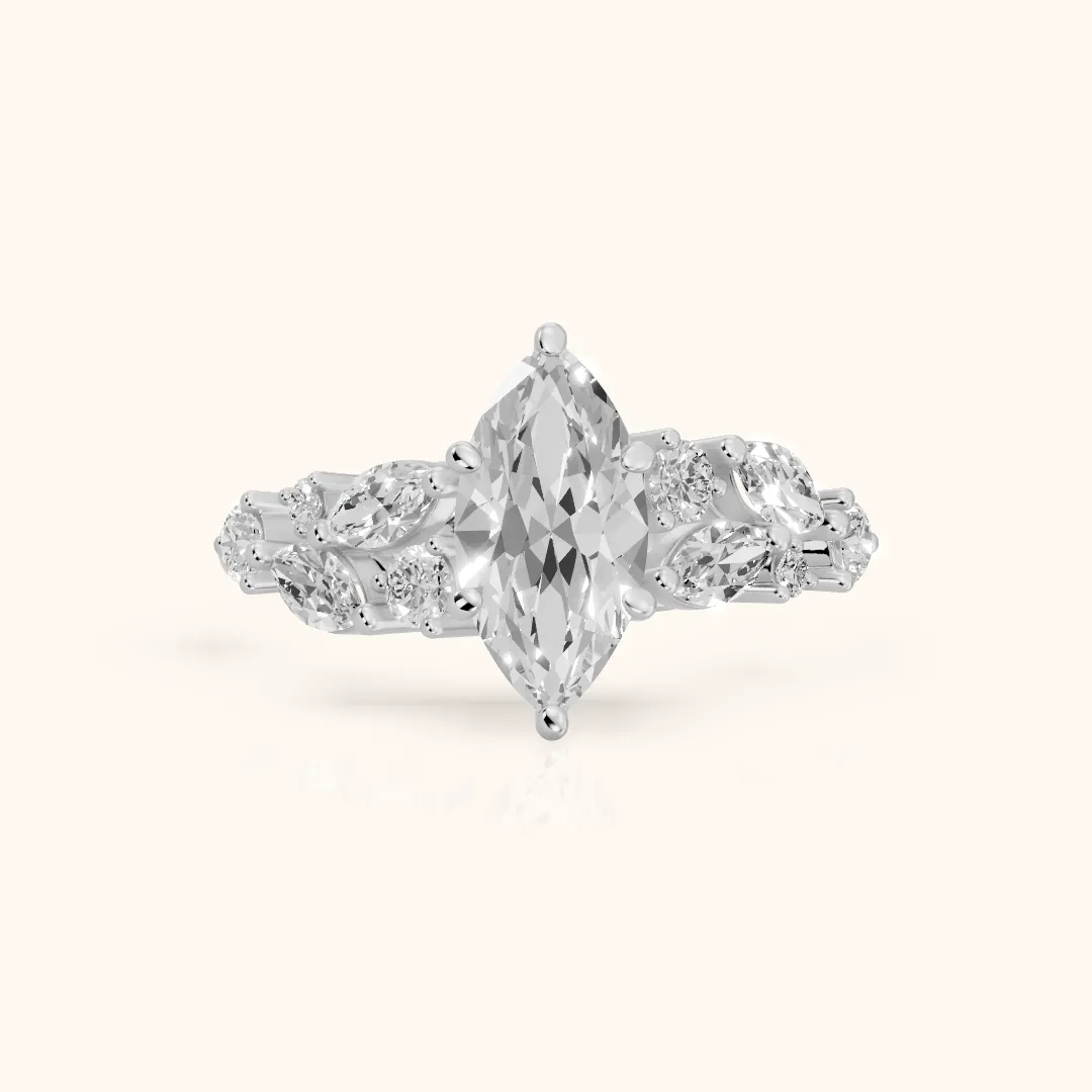 Kelsey Leaf Cluster Marquise Diamond Engagement Ring in Silver — view 2