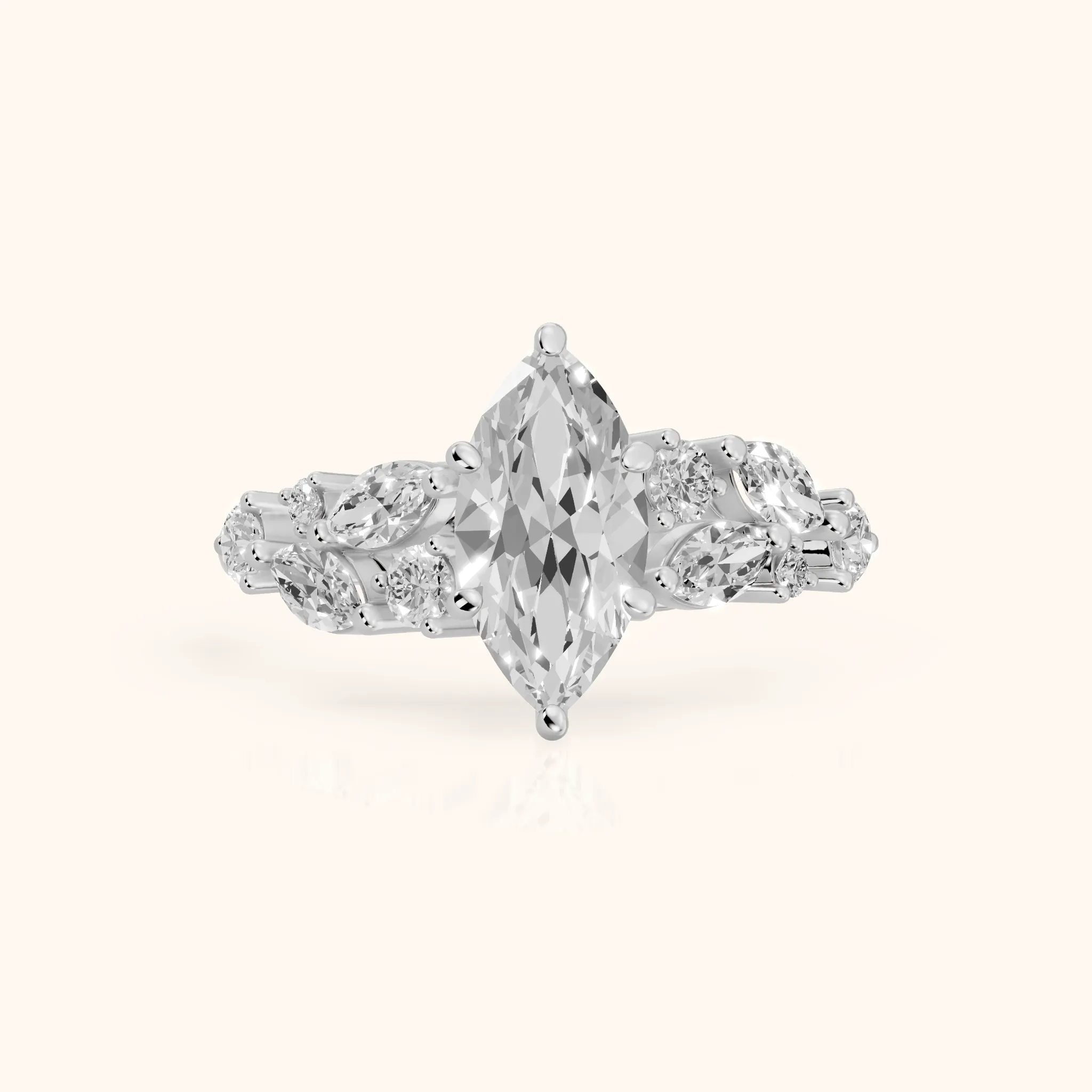 Kelsey Leaf Cluster Marquise Diamond Engagement Ring in Silver — view 1