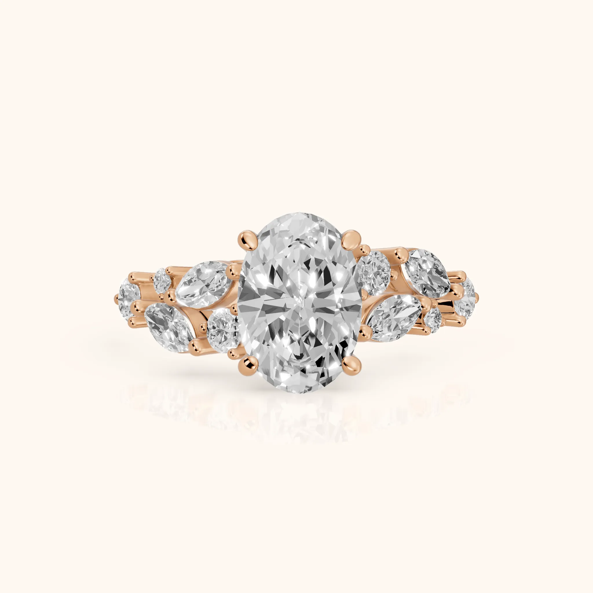 Kelsey Leaf Cluster Oval Diamond Engagement Ring in Rose Gold — view 1