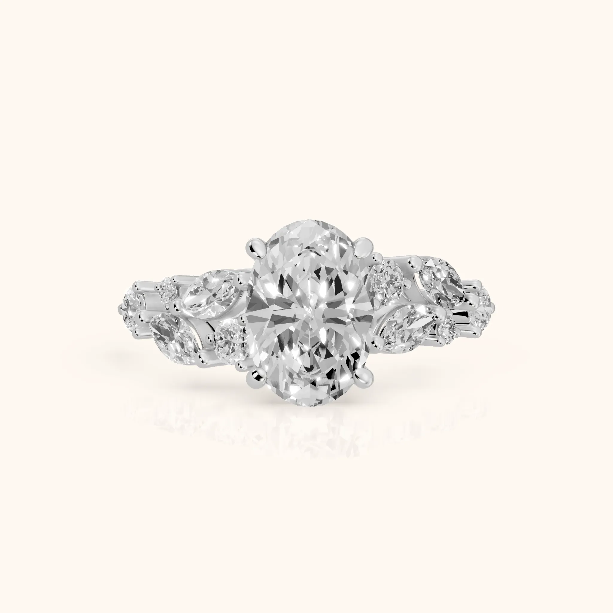 Kelsey Leaf Cluster Oval Diamond Engagement Ring in White Gold — view 1