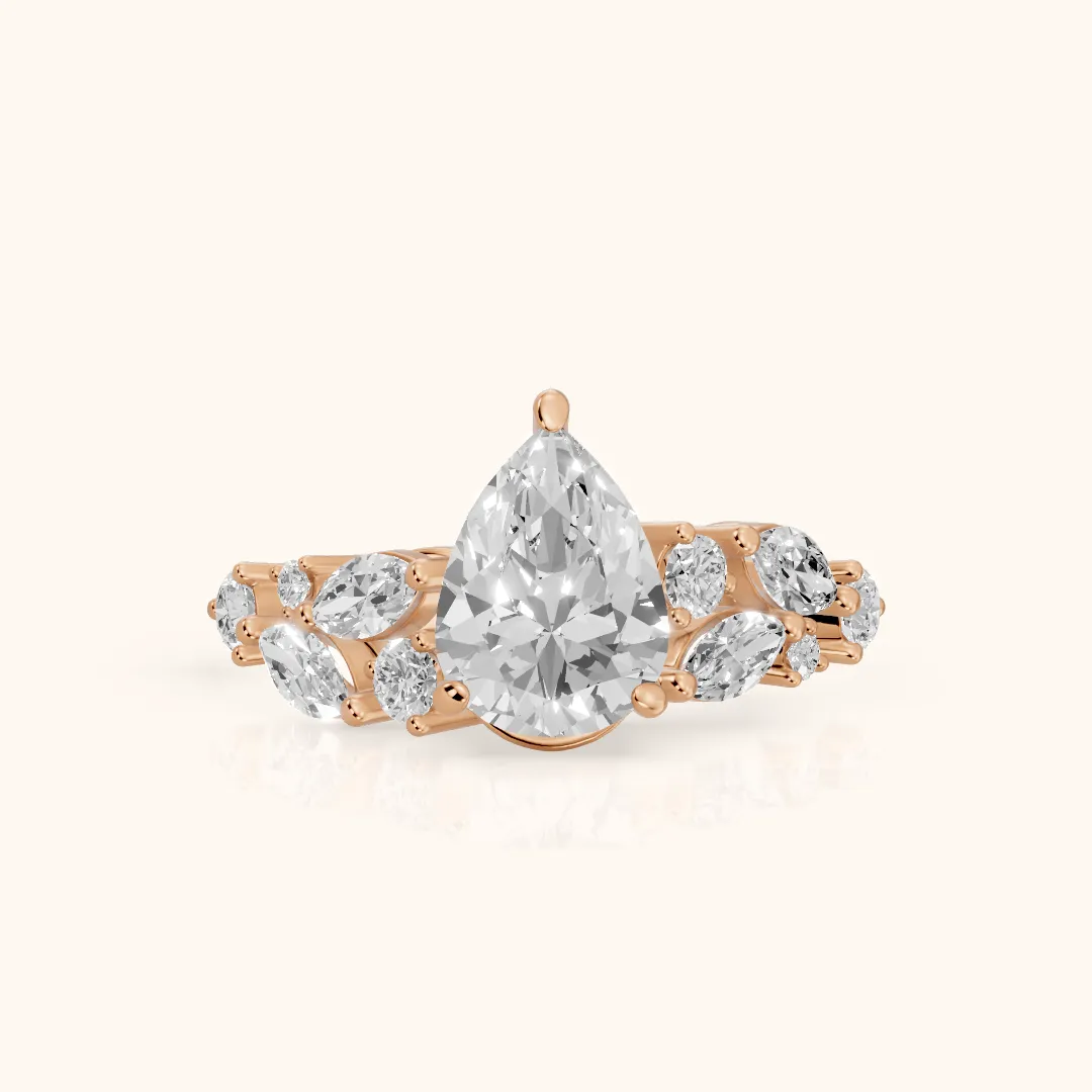 Kelsey Leaf Cluster Pear Diamond Engagement Ring in Rose Gold — view 2