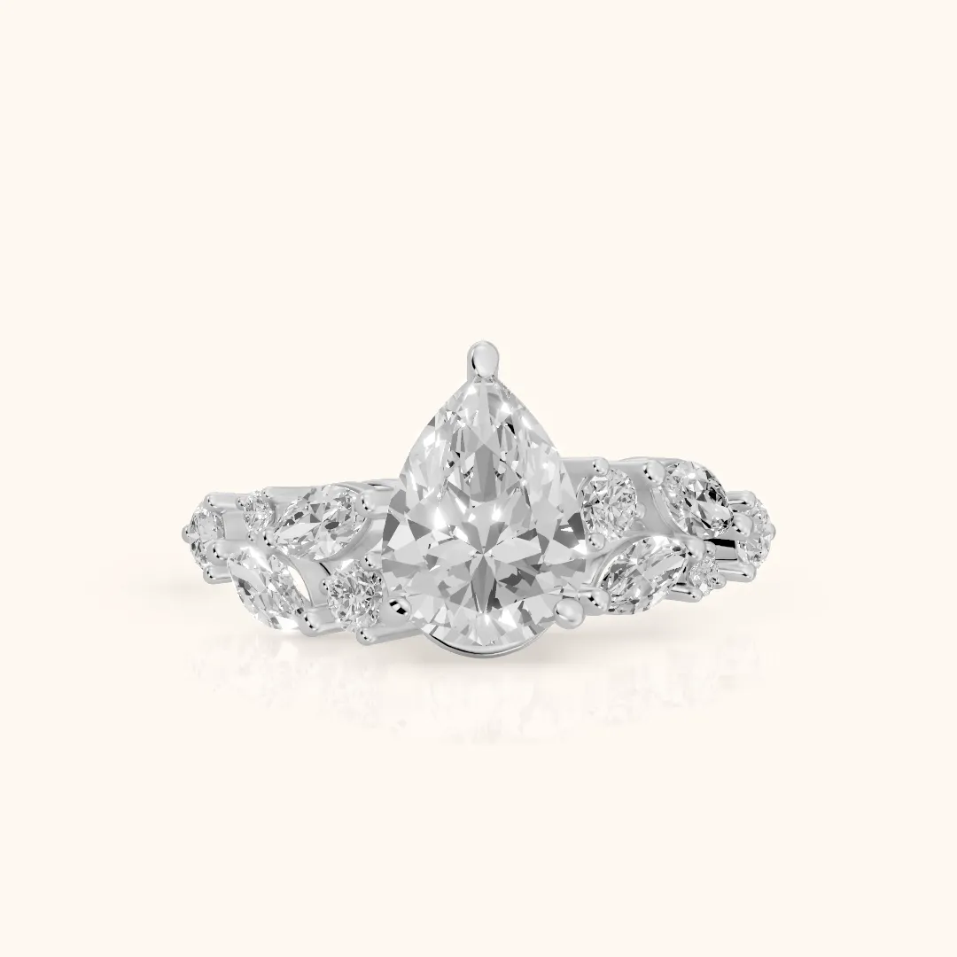 Kelsey Leaf Cluster Pear Diamond Engagement Ring in White Gold — view 2