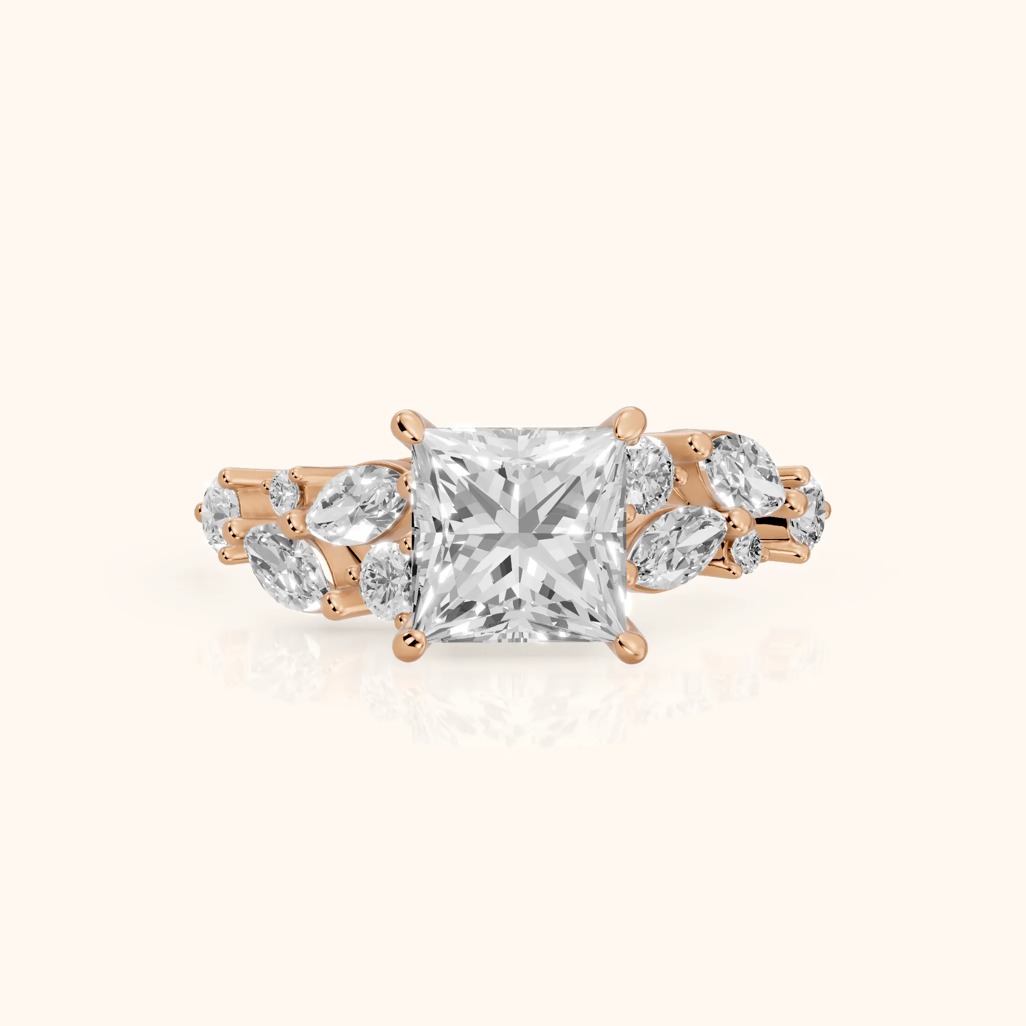 Kelsey Leaf Cluster Princess Diamond Engagement Ring in Rose Gold — view 1