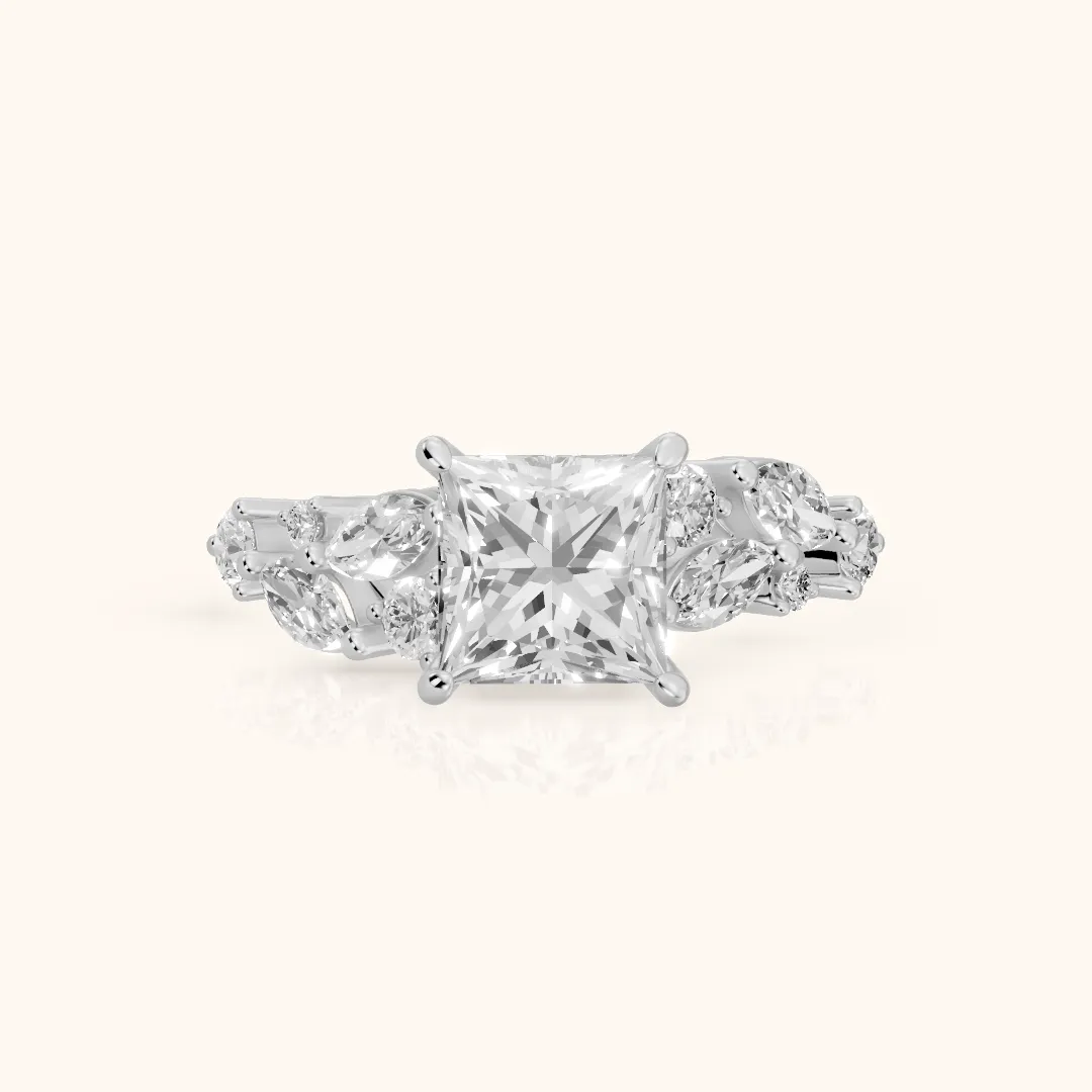 Kelsey Leaf Cluster Princess Diamond Engagement Ring in Platinum — view 2